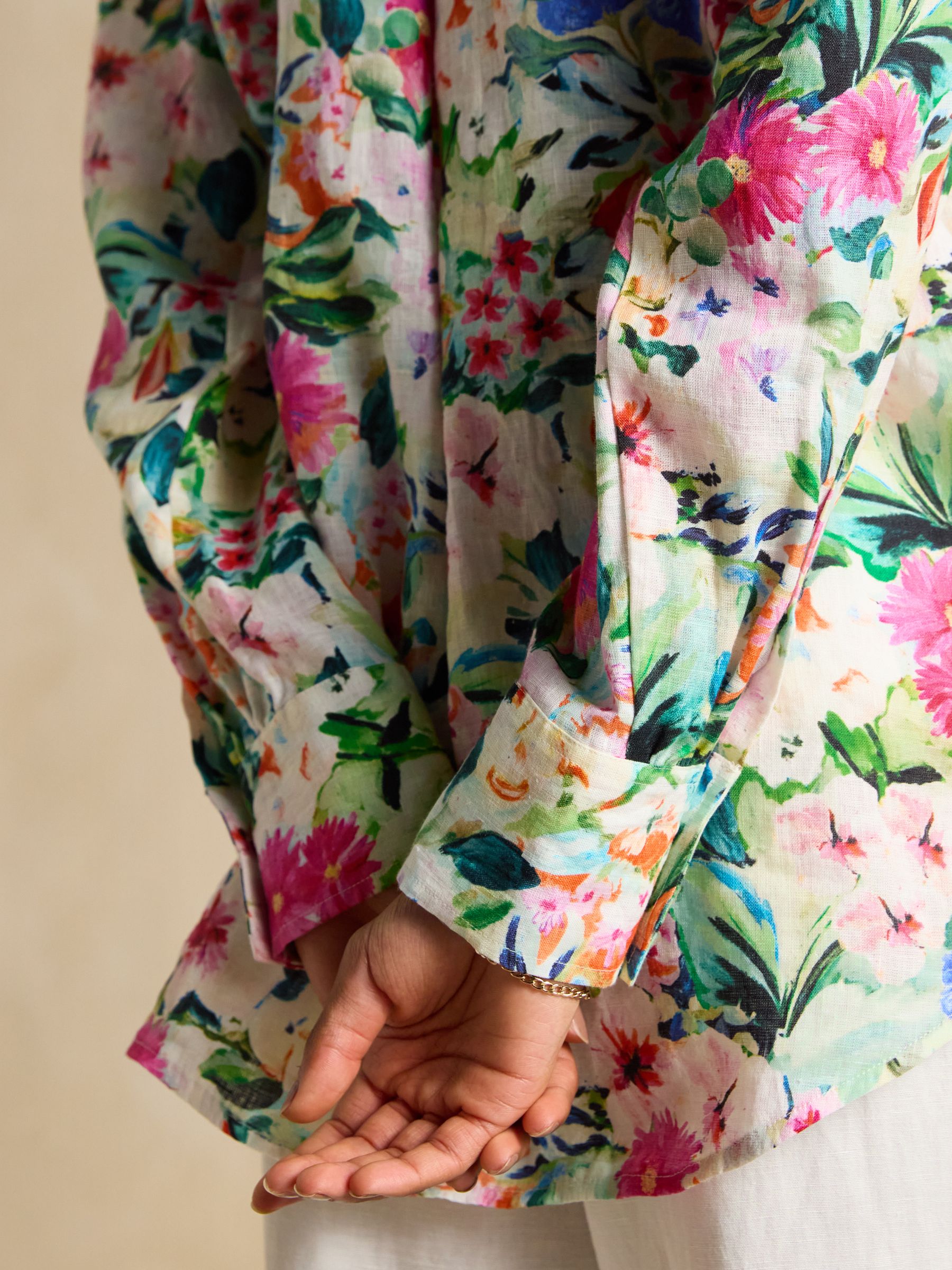 Maeva Multi Floral Relaxed Fit 100% Linen Shirt - Image 5 of 7