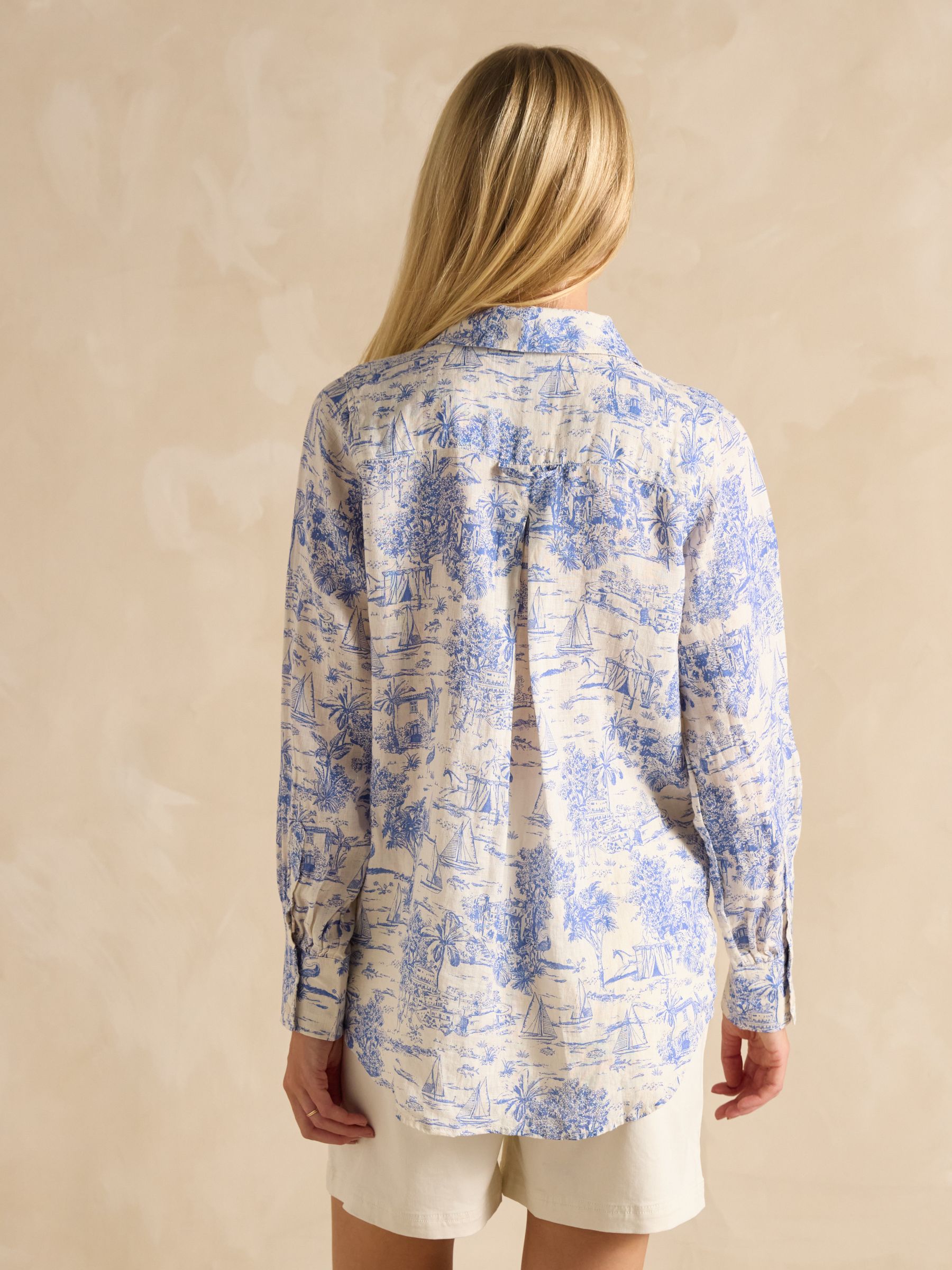 Maeva Blue/White Toile de Jouy Relaxed Fit 100% Linen Shirt - Image 2 of 8