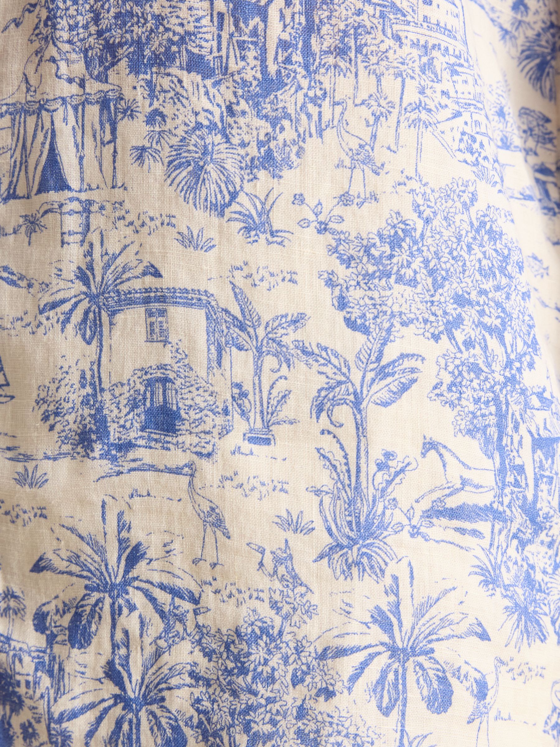 Maeva Blue/White Toile de Jouy Relaxed Fit 100% Linen Shirt - Image 5 of 8