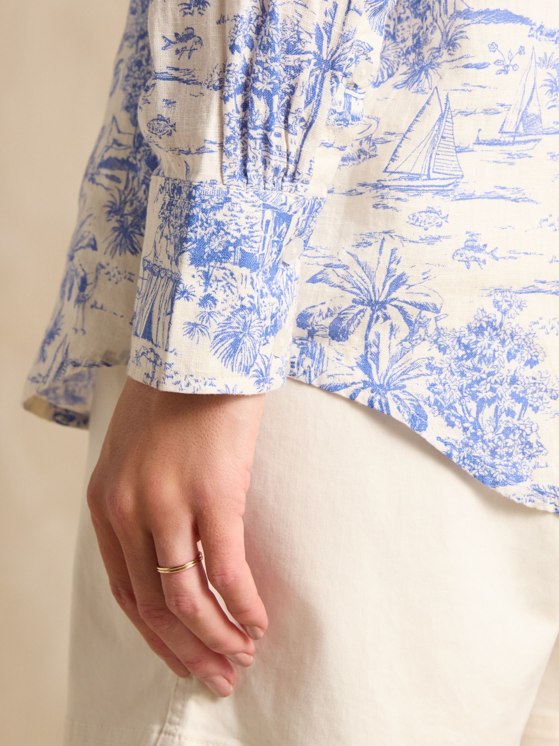 Maeva Blue/White Toile de Jouy Relaxed Fit 100% Linen Shirt - Image 7 of 8