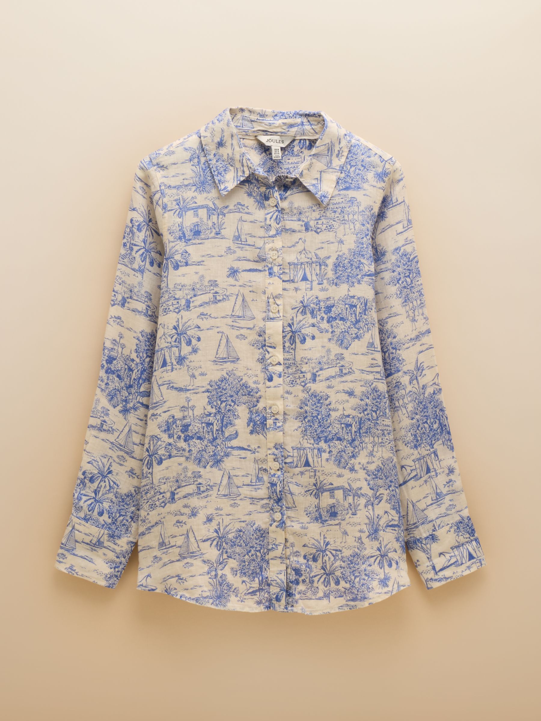 Maeva Blue/White Toile de Jouy Relaxed Fit 100% Linen Shirt - Image 9 of 9