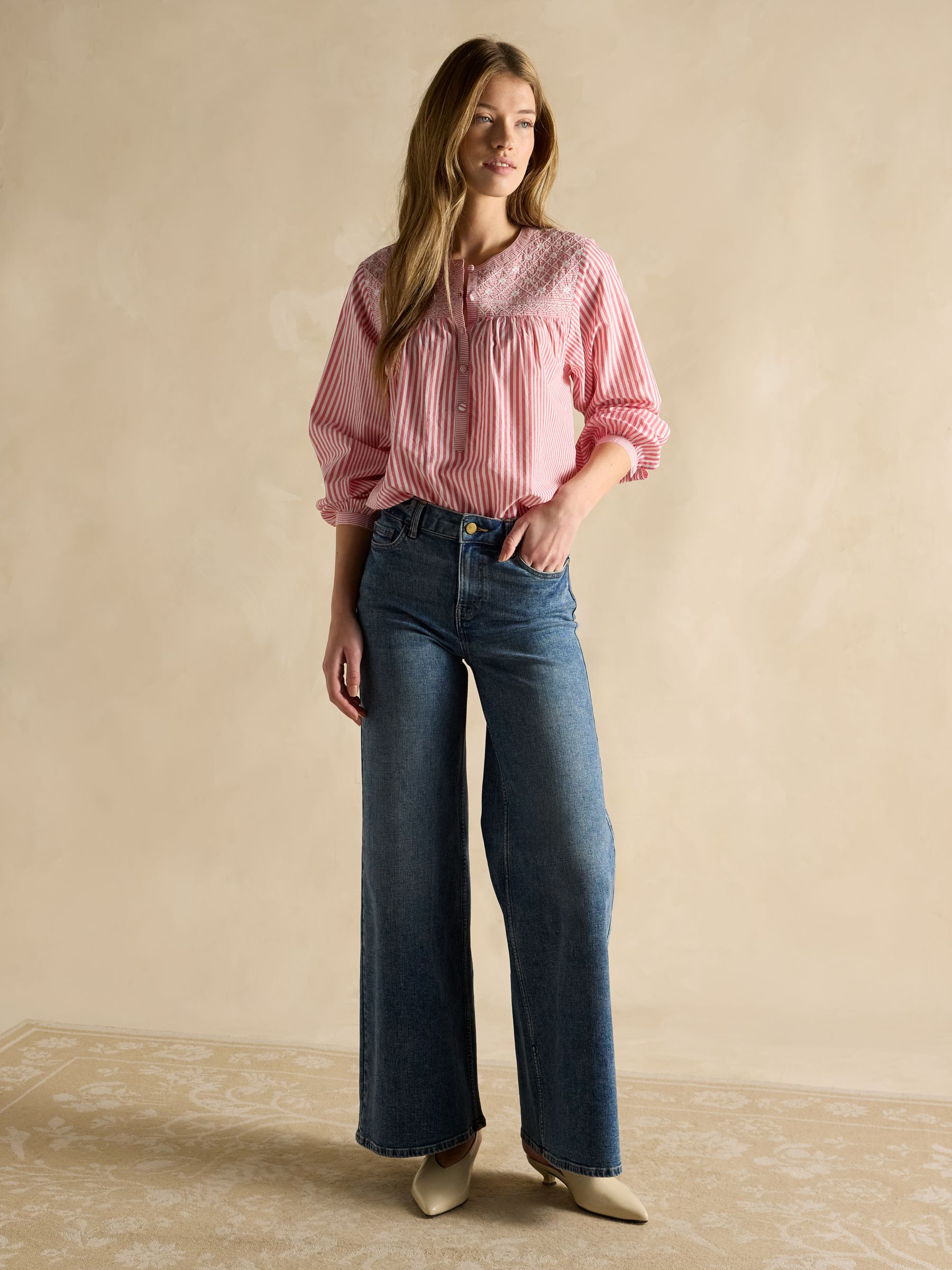 Amelie Red/White Embroidered Cotton Blouse - Image 3 of 6