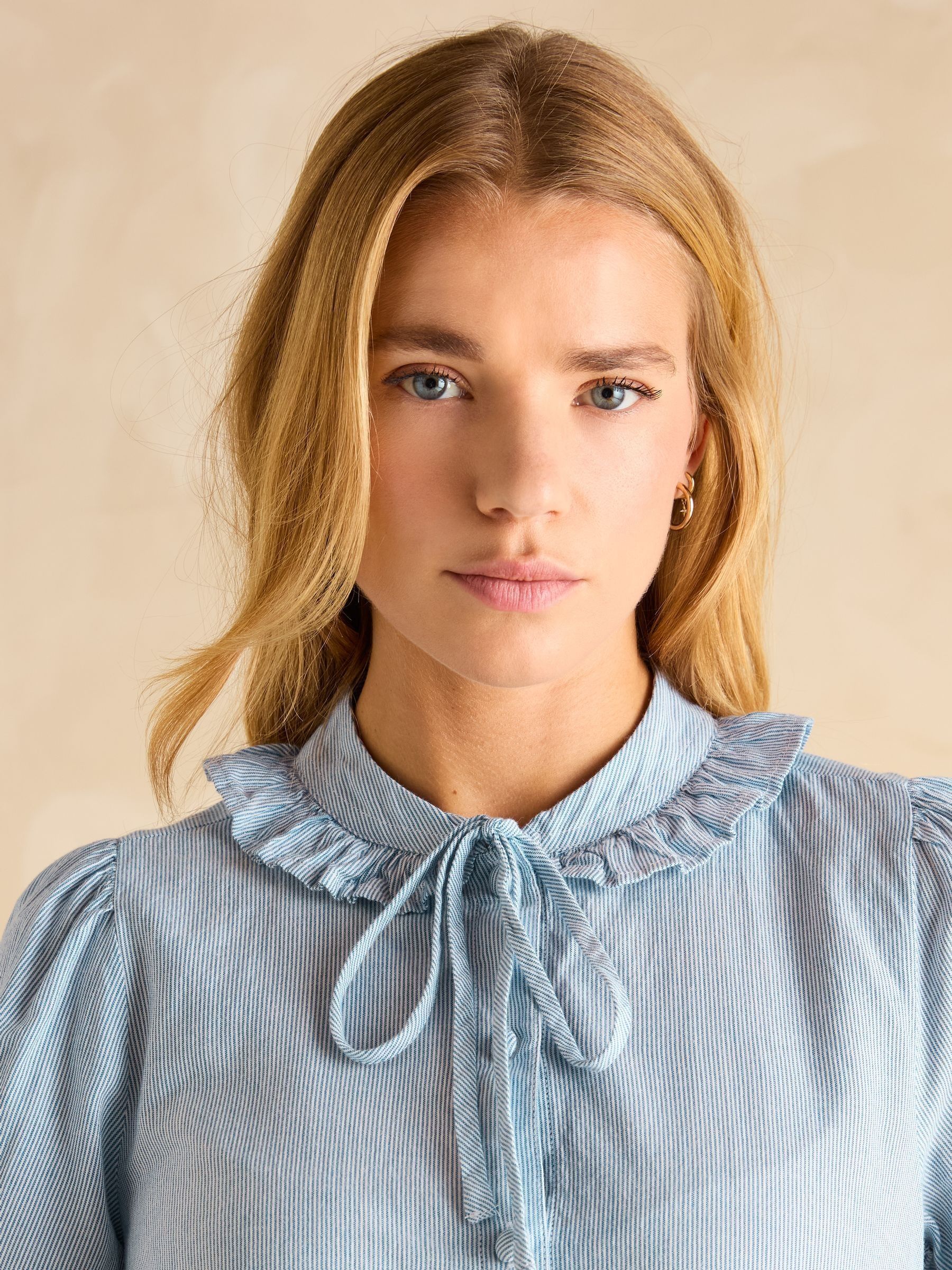 Harper Blue Tie Neck Blouse - Image 4 of 6