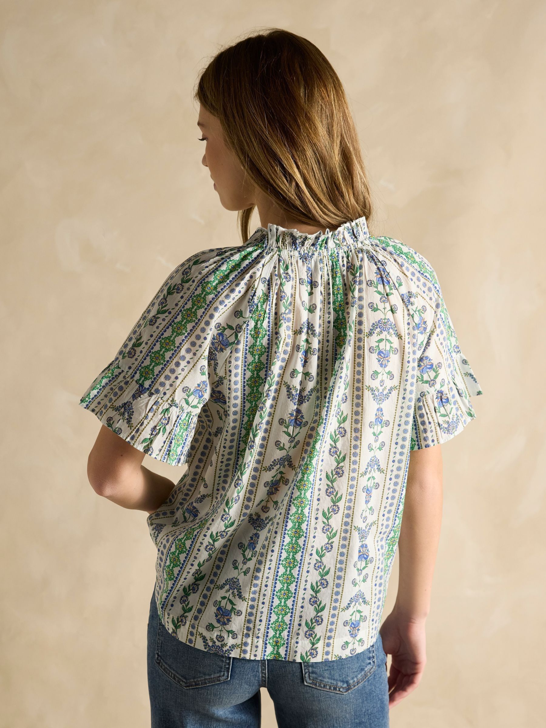 Melissa Blue/Green Short Sleeve Cotton Blouse - Image 2 of 6