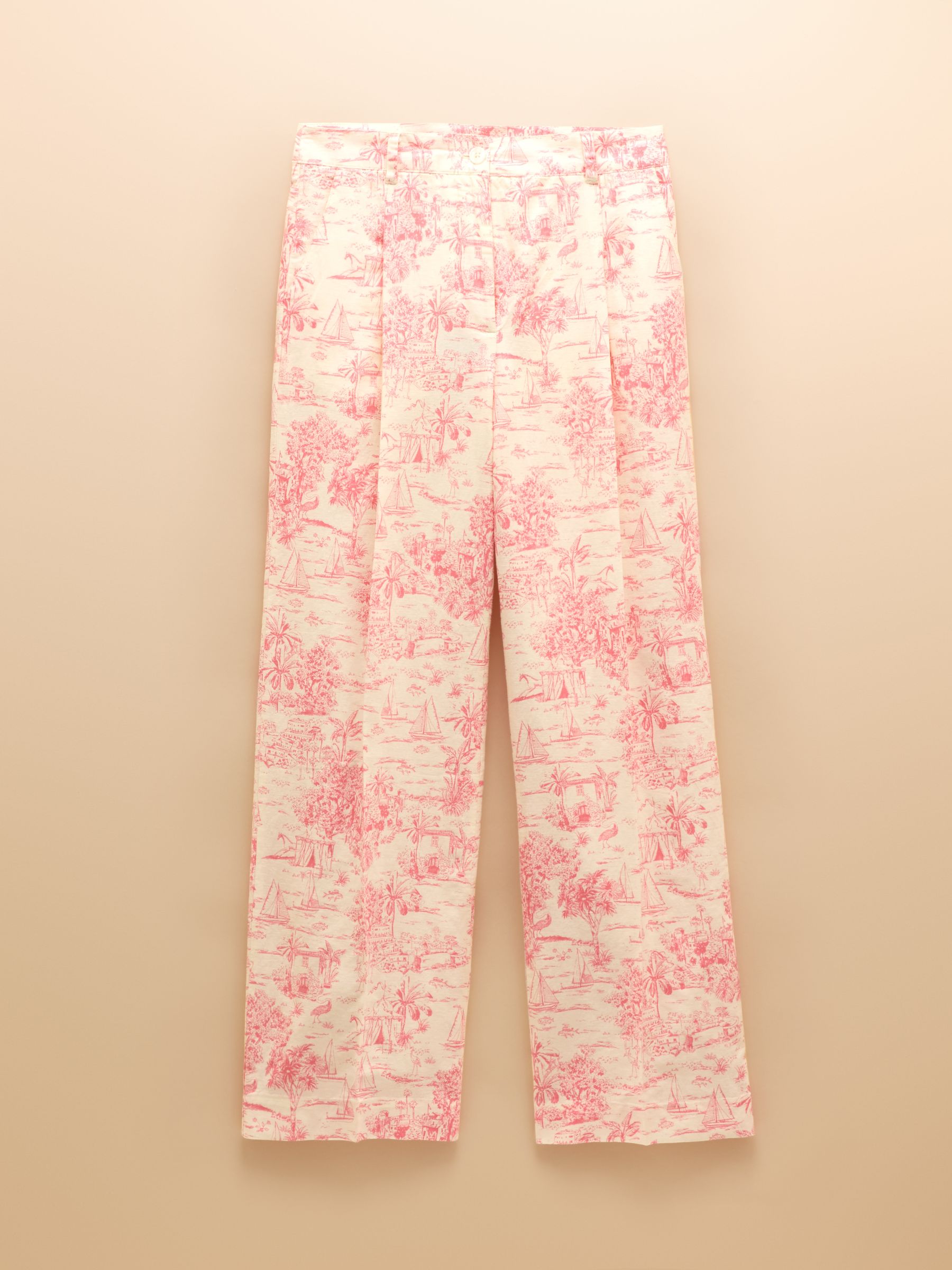 Pink & Cream Toile De Jouy Linen-Cotton Trousers - Image 11 of 11