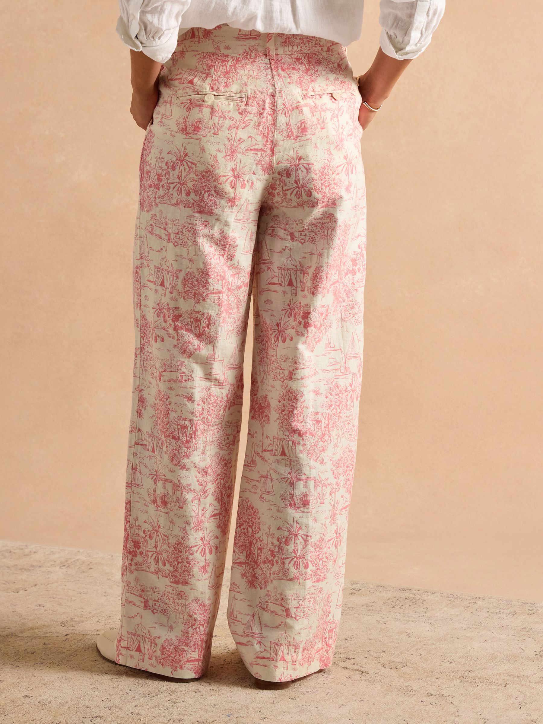 Pink & Cream Toile De Jouy Linen-Cotton Trousers - Image 2 of 11