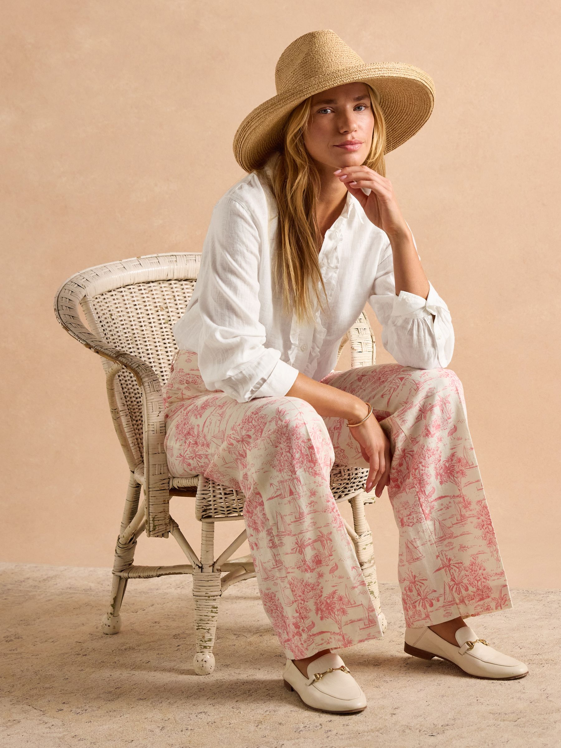 Pink & Cream Toile De Jouy Linen-Cotton Trousers - Image 8 of 11