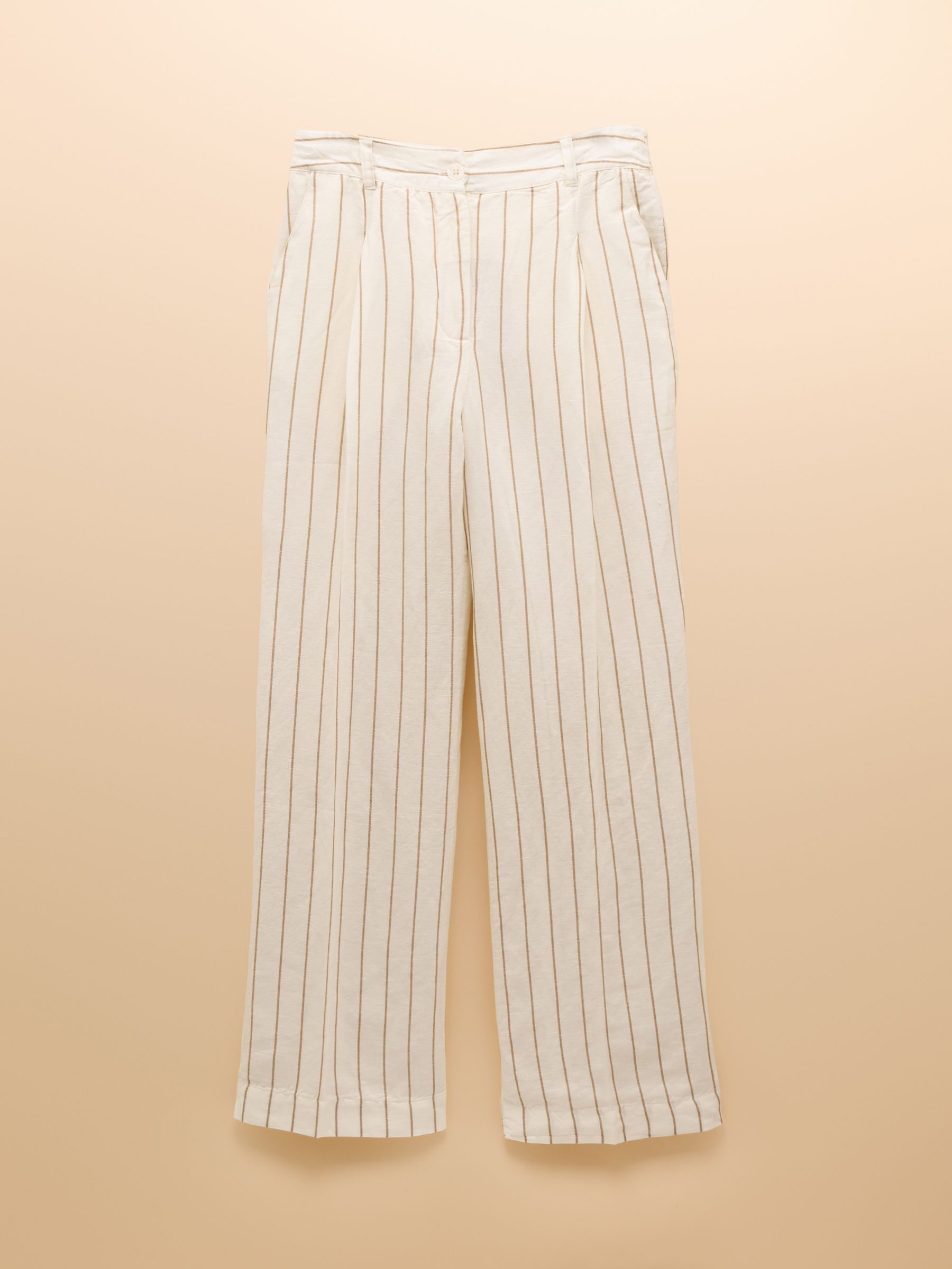 Cream Stripe Linen-Cotton Trousers - Image 9 of 9
