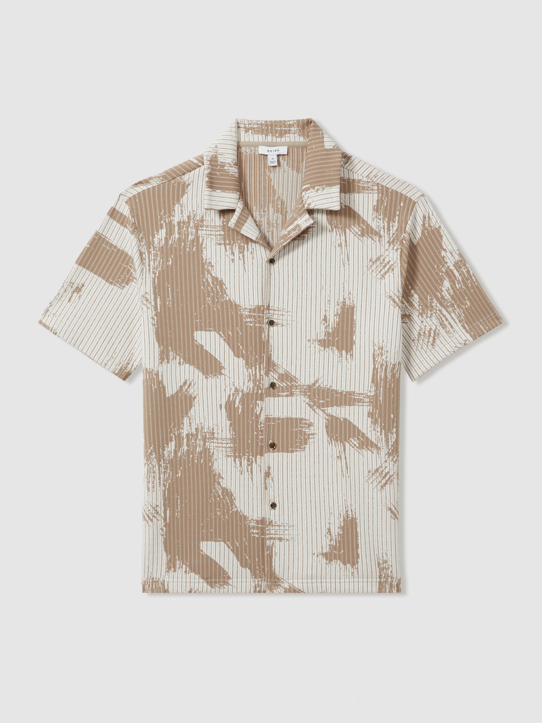 Brushstroke Print Cuban Collar Shirt in Sand/White - Image 2 of 5
