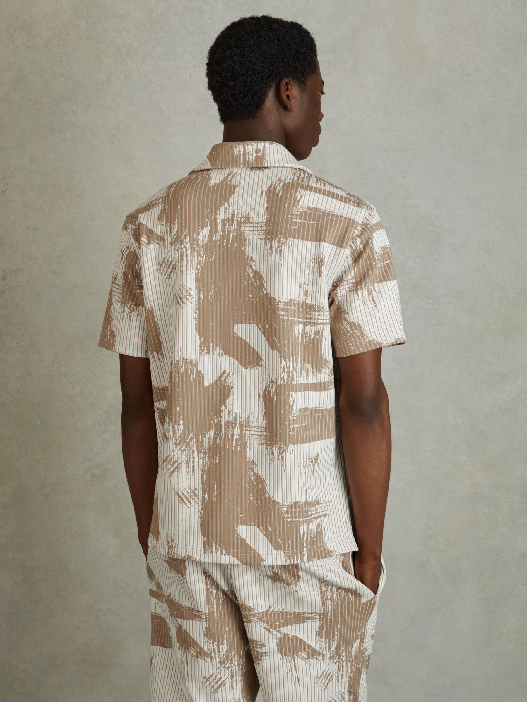 Brushstroke Print Cuban Collar Shirt in Sand/White - image 4