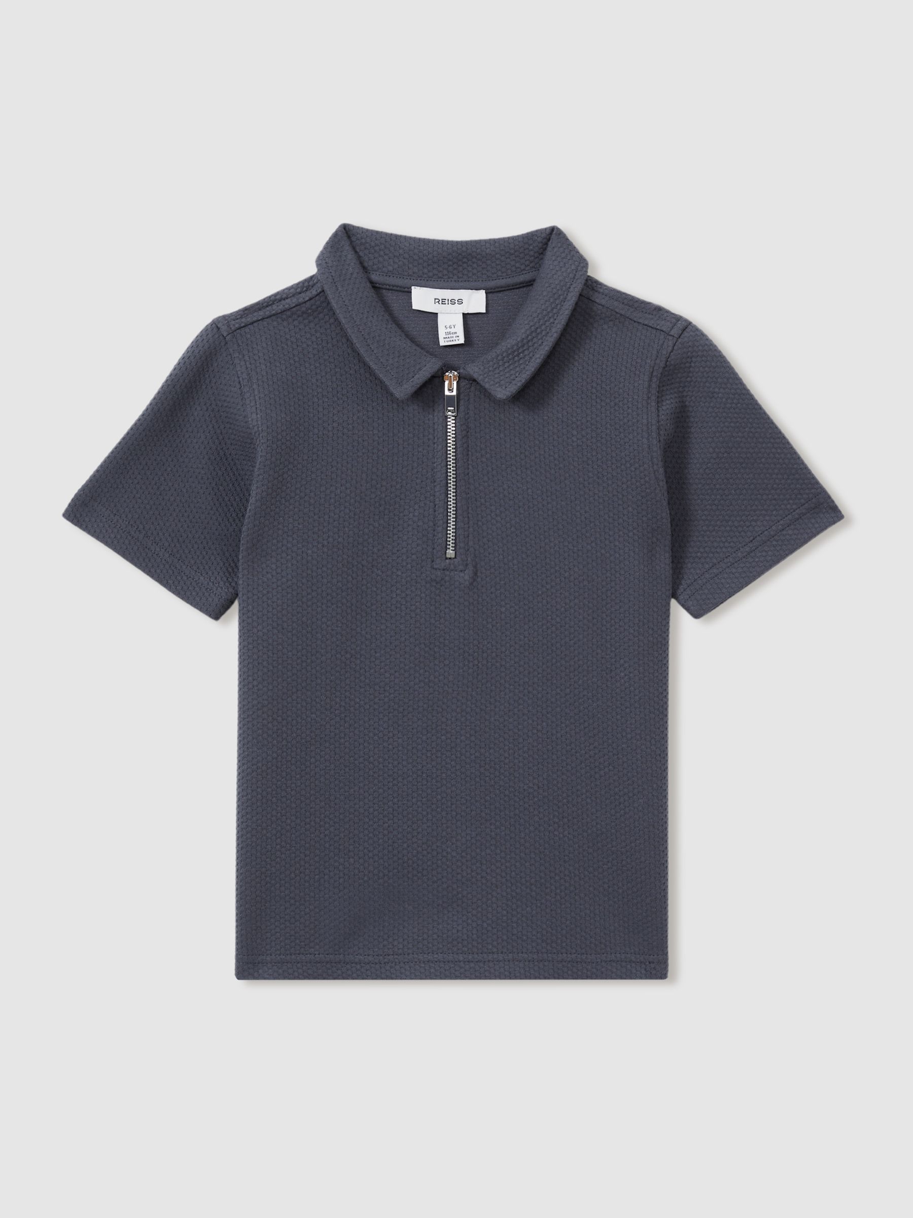 3-9 yrs Textured Half-Zip Polo Shirt in Steel Blue - Image 2 of 4