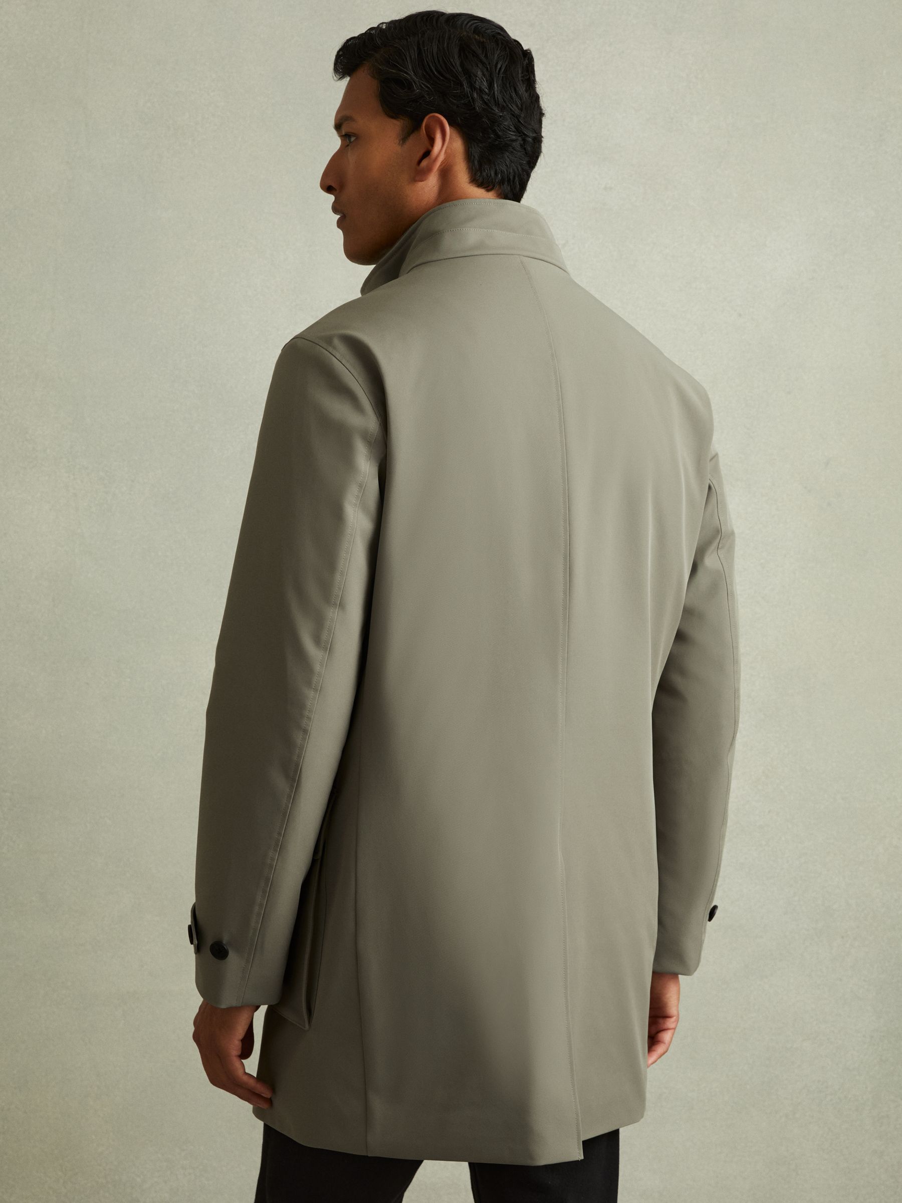 Hybrid Removable Funnel Neck Overcoat in Pistachio Green - Image 4 of 4