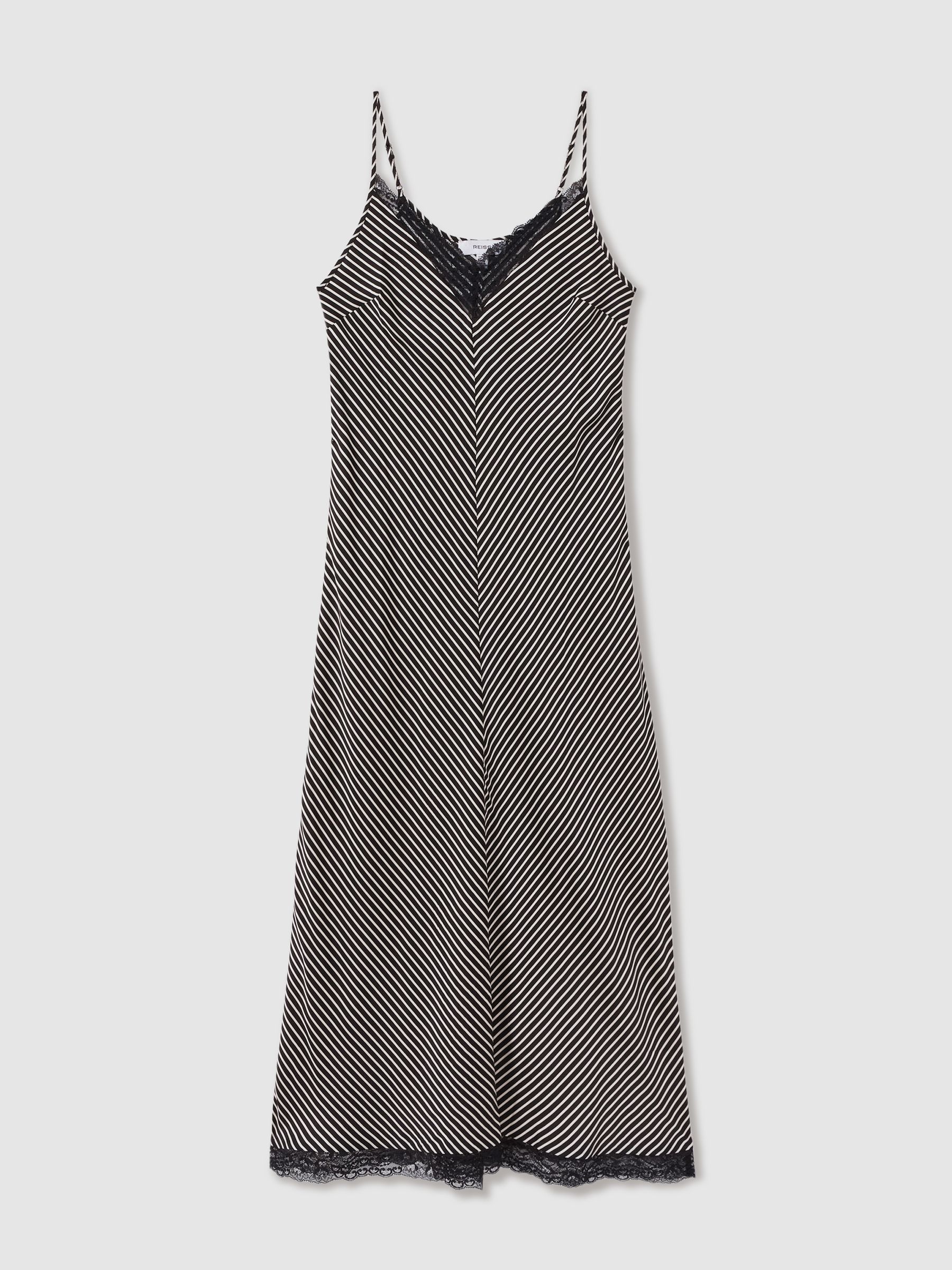 Camilla Black Striped Lace Trim Midi Dress - Image 2 of 6