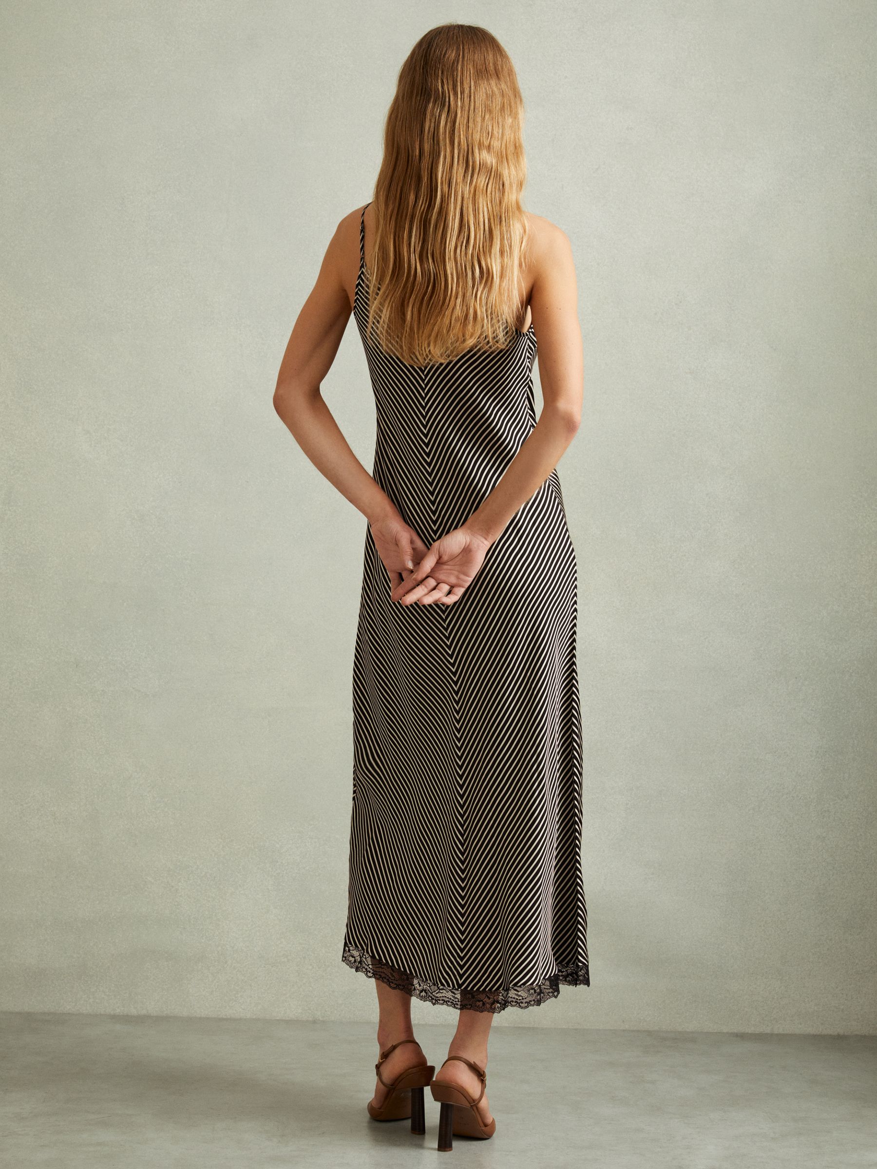 Camilla Black Striped Lace Trim Midi Dress - Image 5 of 6