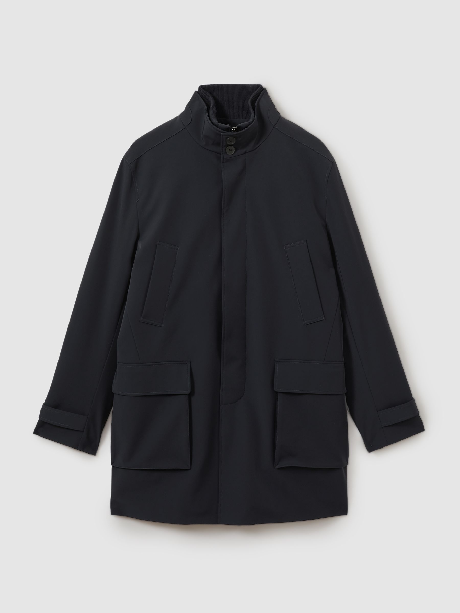 Hybrid Removable Funnel Neck Overcoat in Navy - Image 2 of 5