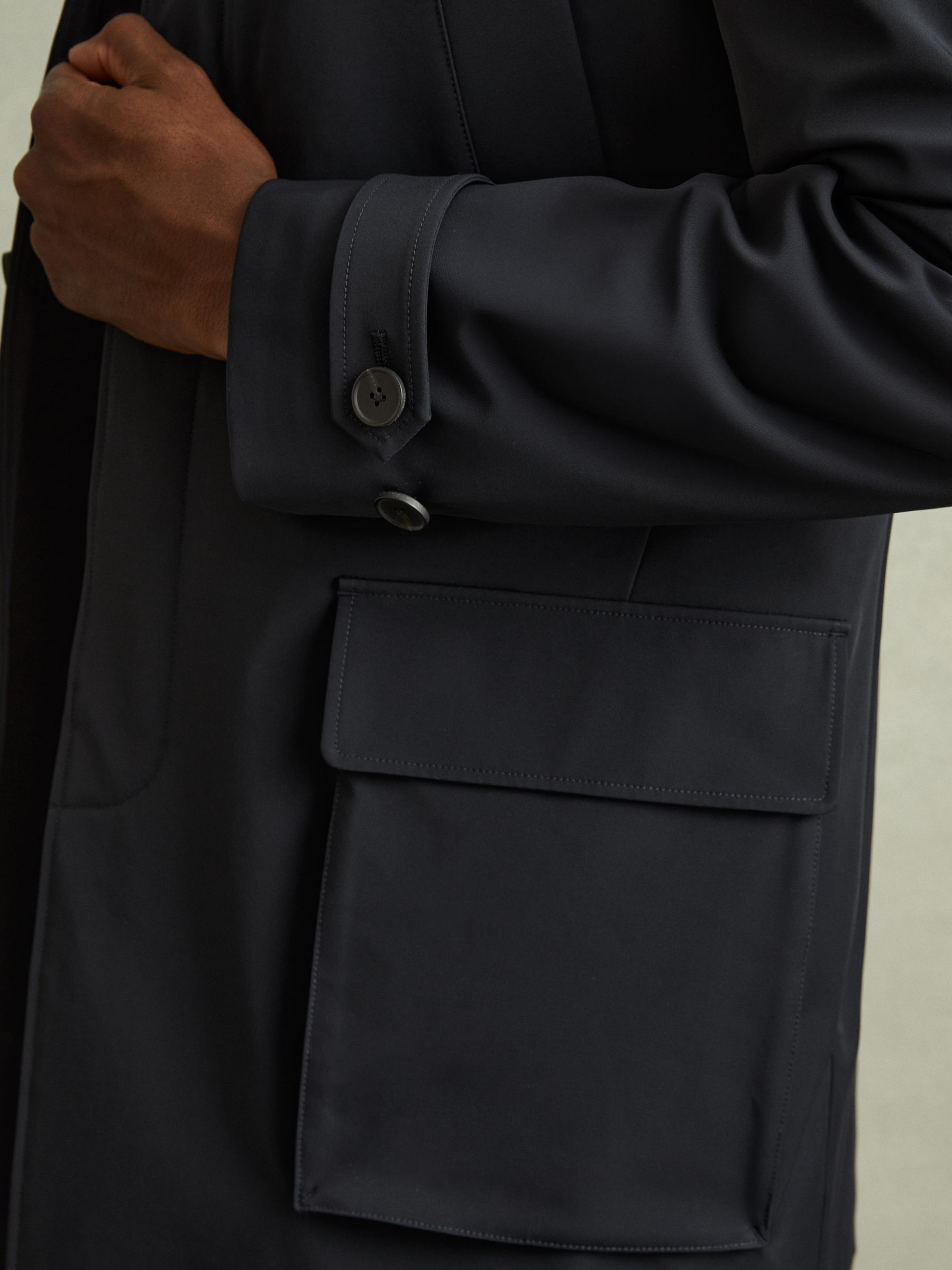 Hybrid Removable Funnel Neck Overcoat in Navy - Image 3 of 5
