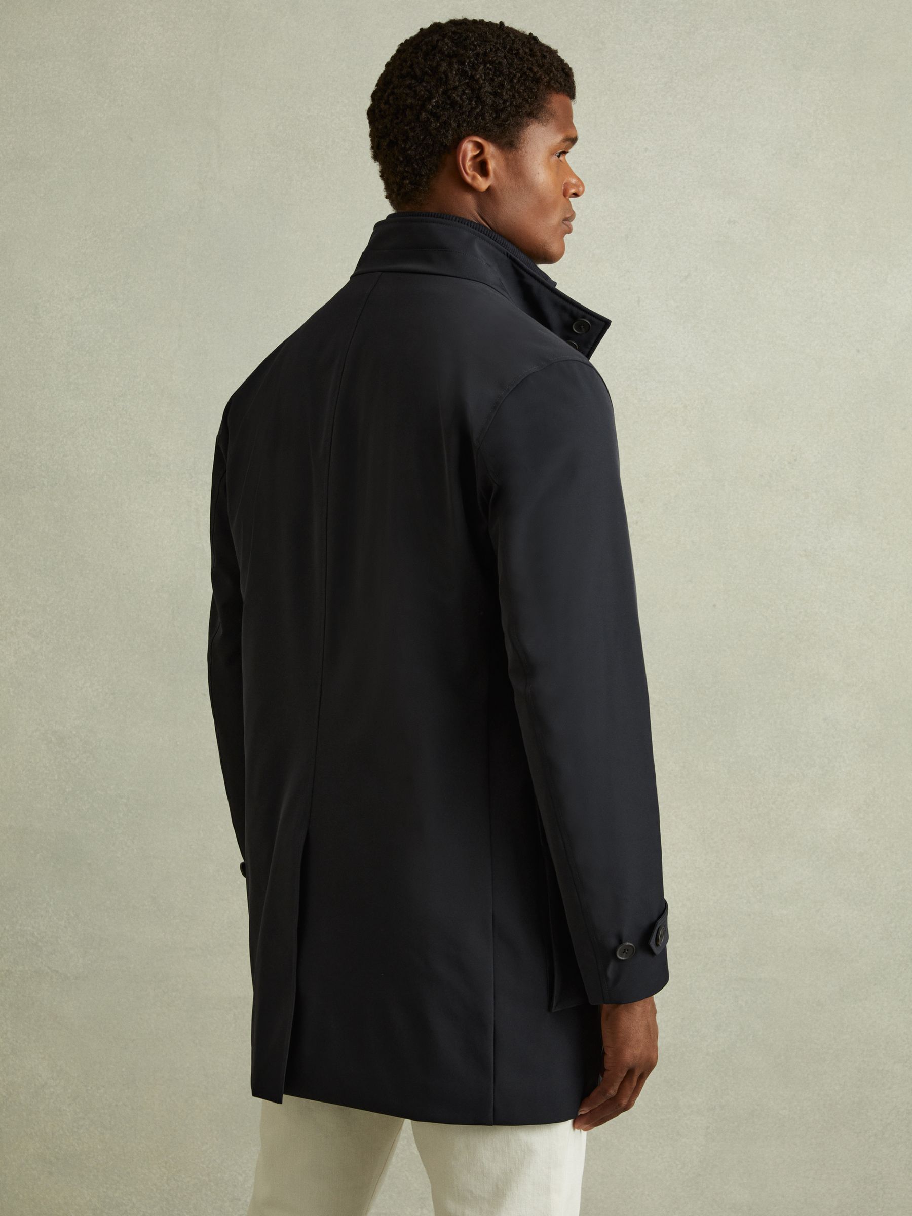 Hybrid Removable Funnel Neck Overcoat in Navy - Image 4 of 5