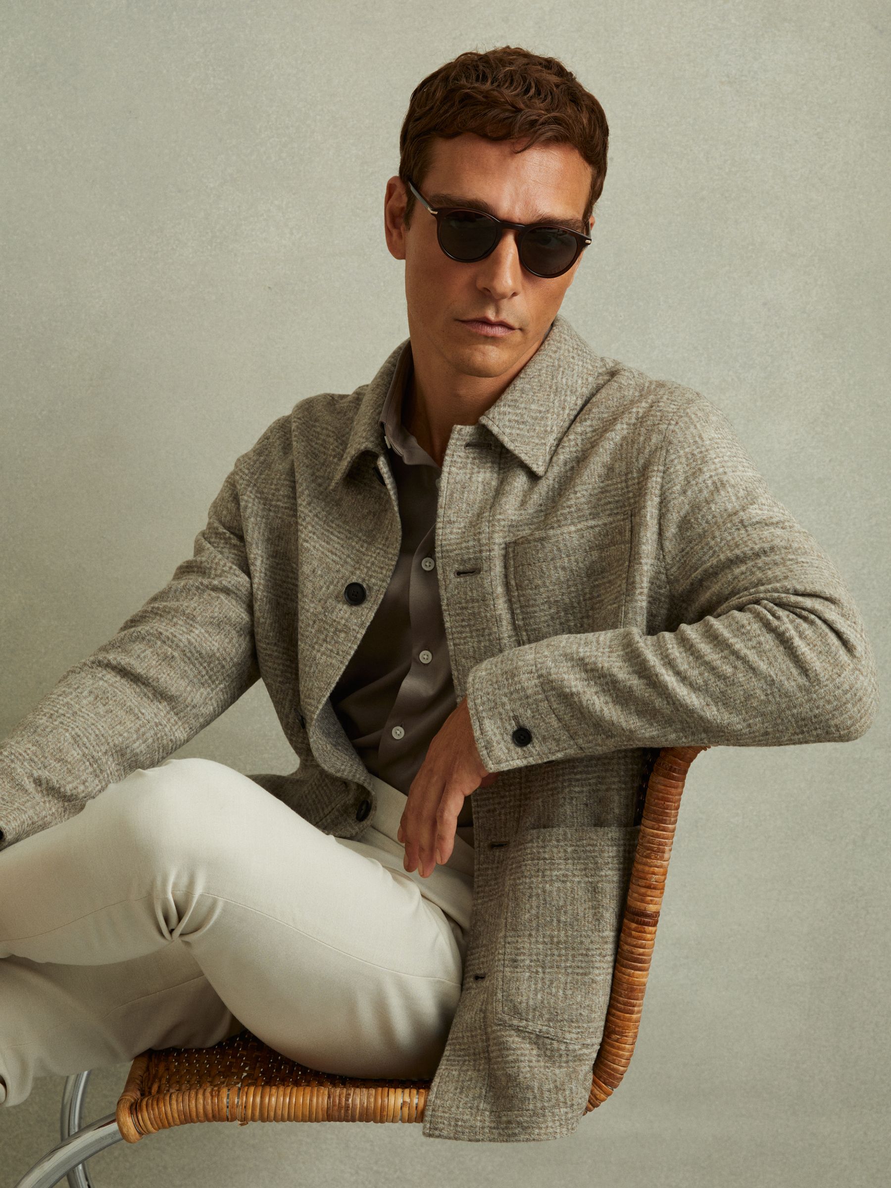 Marble Oatmeal Check Checked Brushed Workwear Jacket - Image 1 of 4