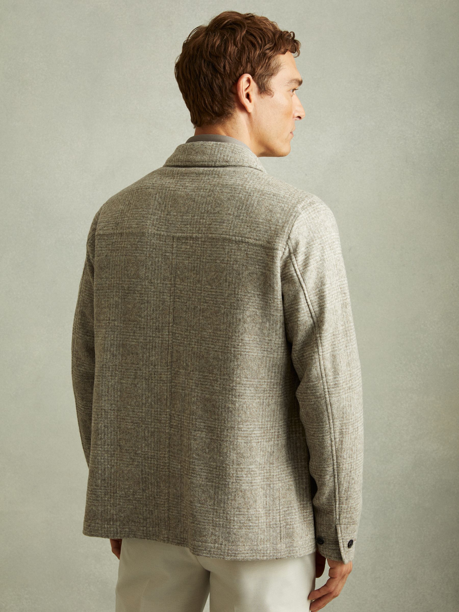 Marble Oatmeal Check Checked Brushed Workwear Jacket - Image 3 of 4
