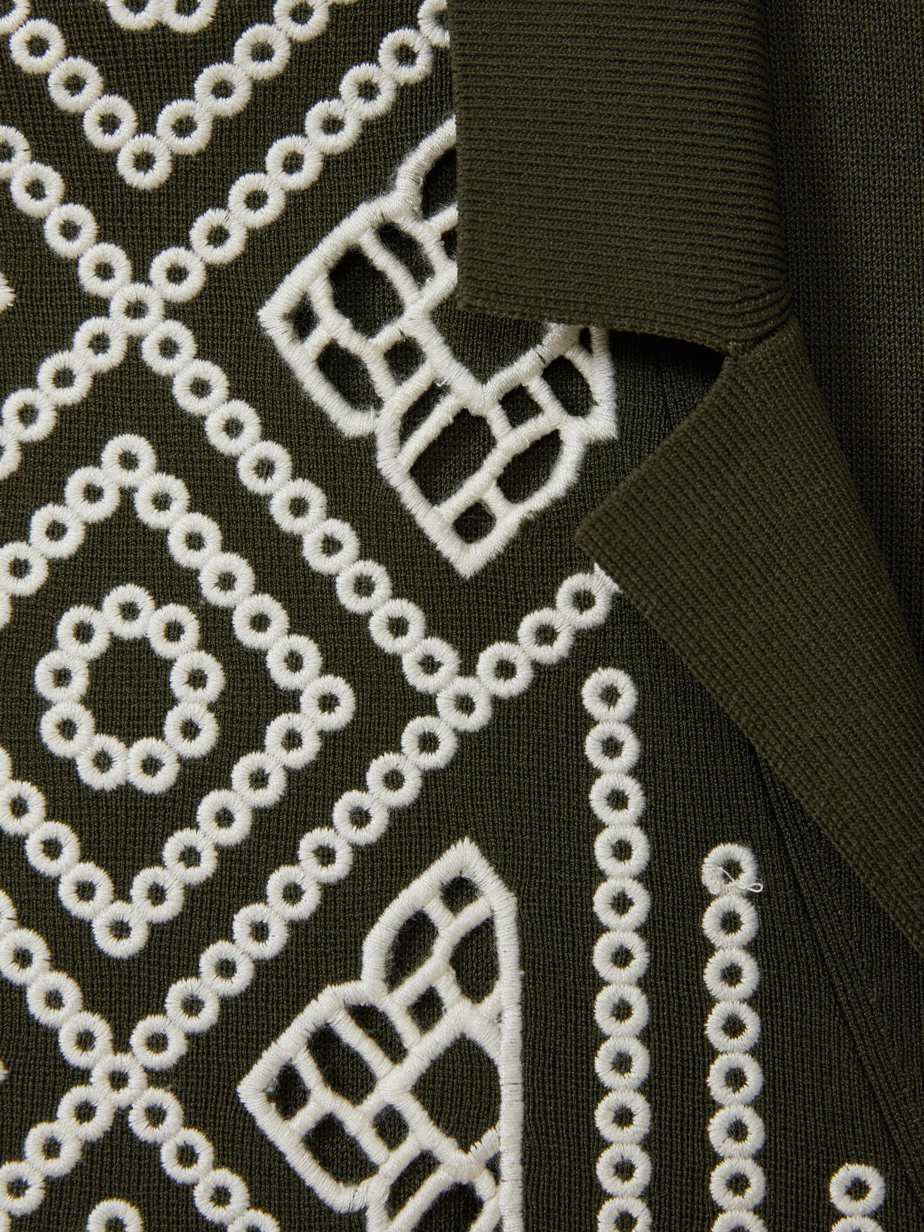 Contrast Embroidered Cuban Collar Shirt in Khaki Green/Off White - Image 5 of 5