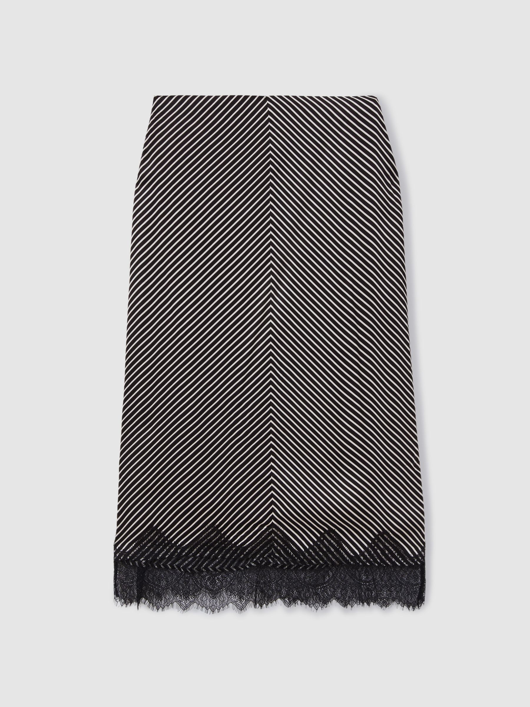 Ivy Black/Ivory Striped Lace Trim Midi Skirt - Image 2 of 5