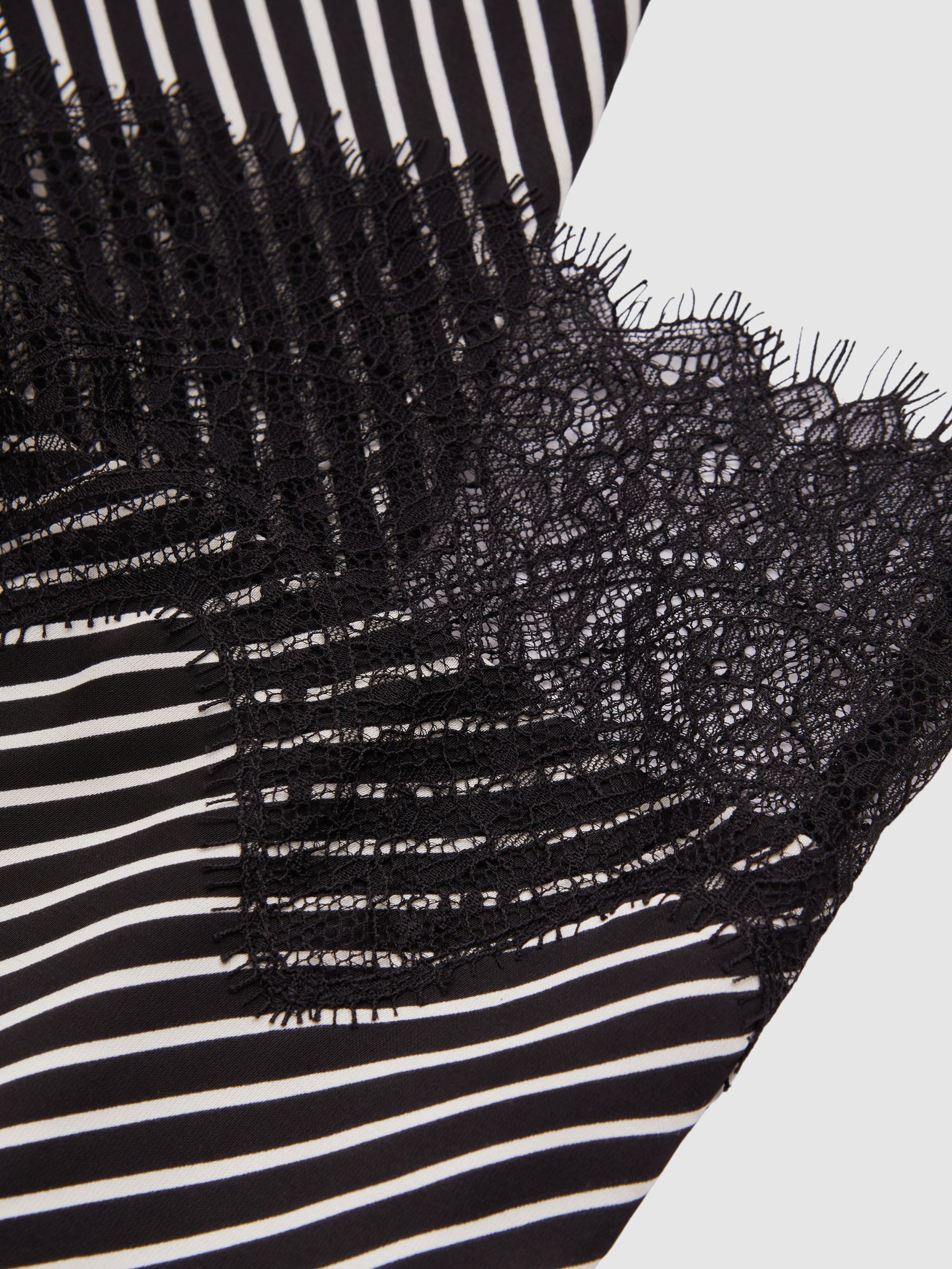 Ivy Black/Ivory Striped Lace Trim Midi Skirt - Image 5 of 5