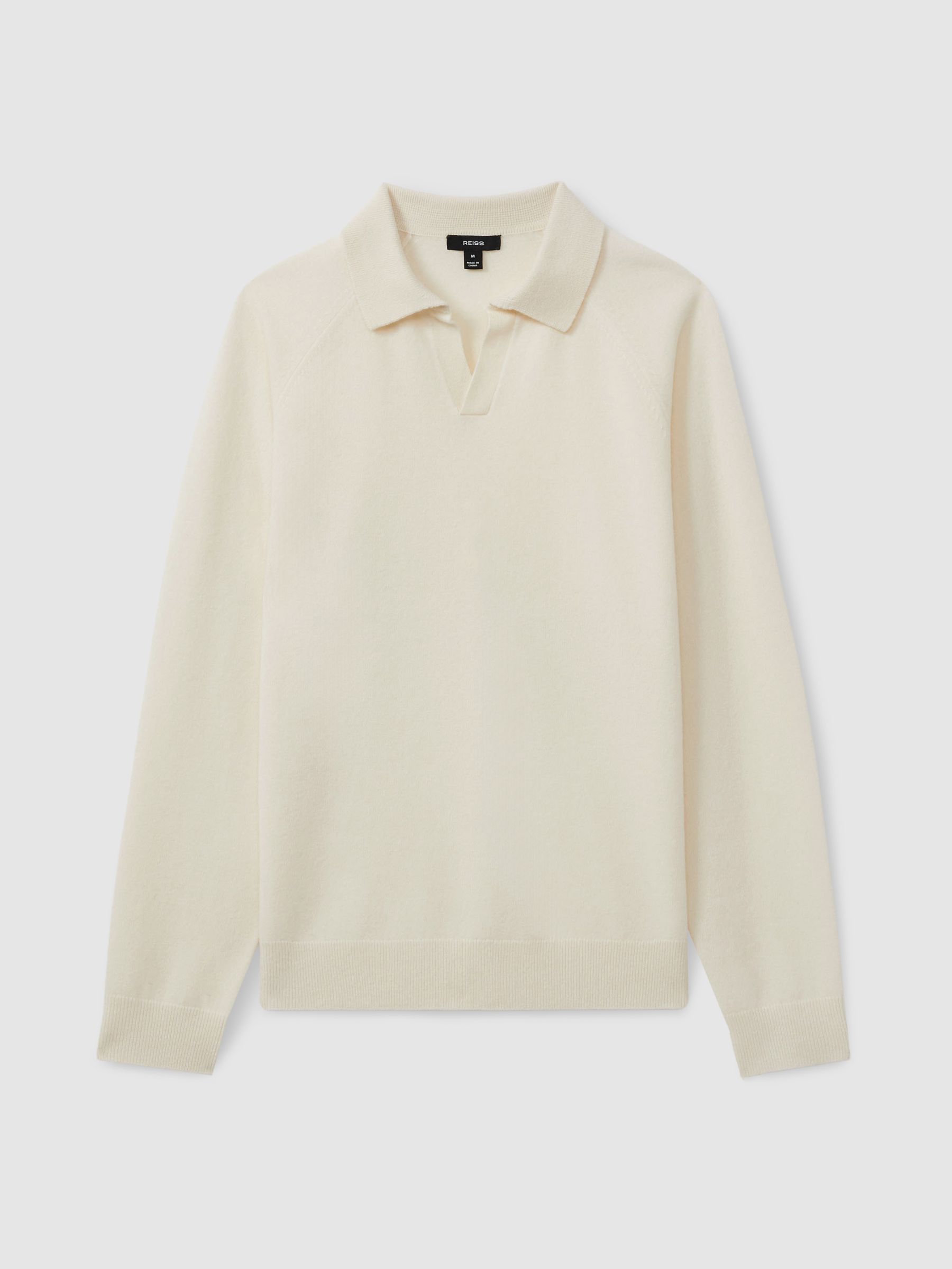 Reiss Wool-Cashmere Open-Collar Polo Shirt in Ivory | REISS