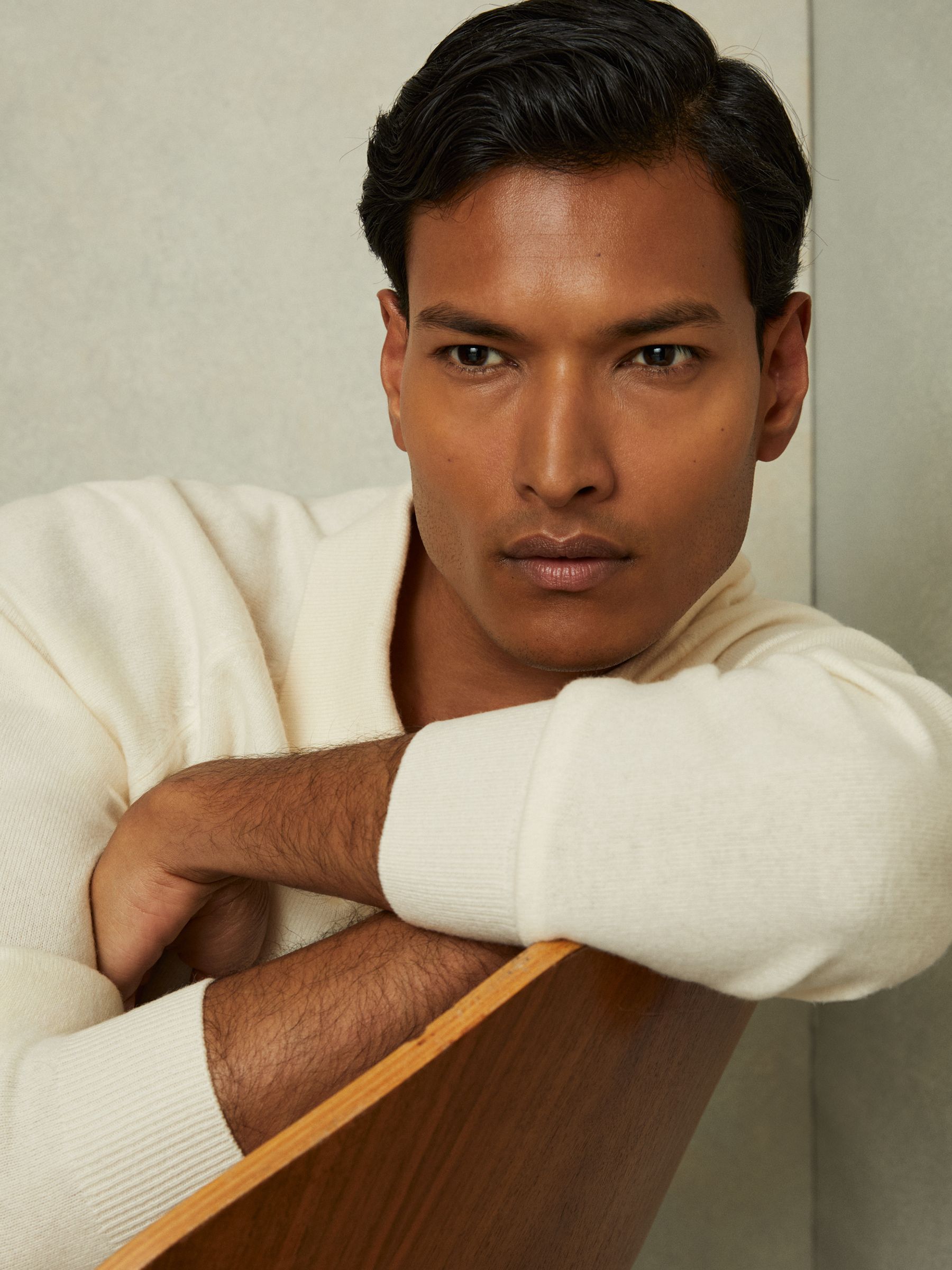 Wool-Cashmere Open-Collar Polo Shirt in Ivory - Image 3 of 5