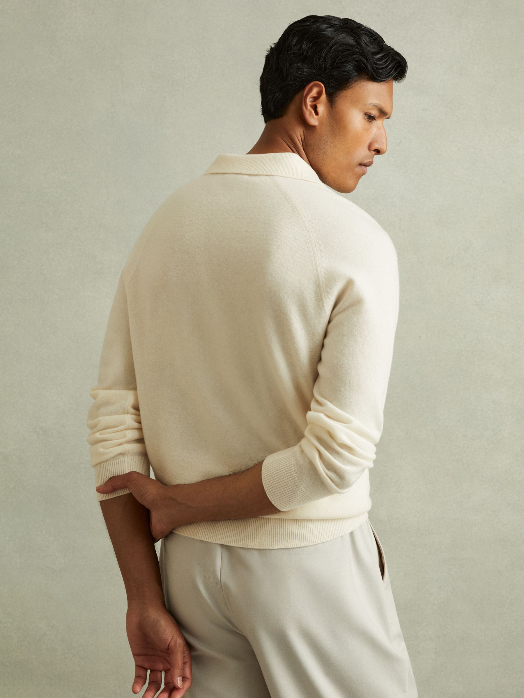 Wool-Cashmere Open-Collar Polo Shirt in Ivory - Image 4 of 5