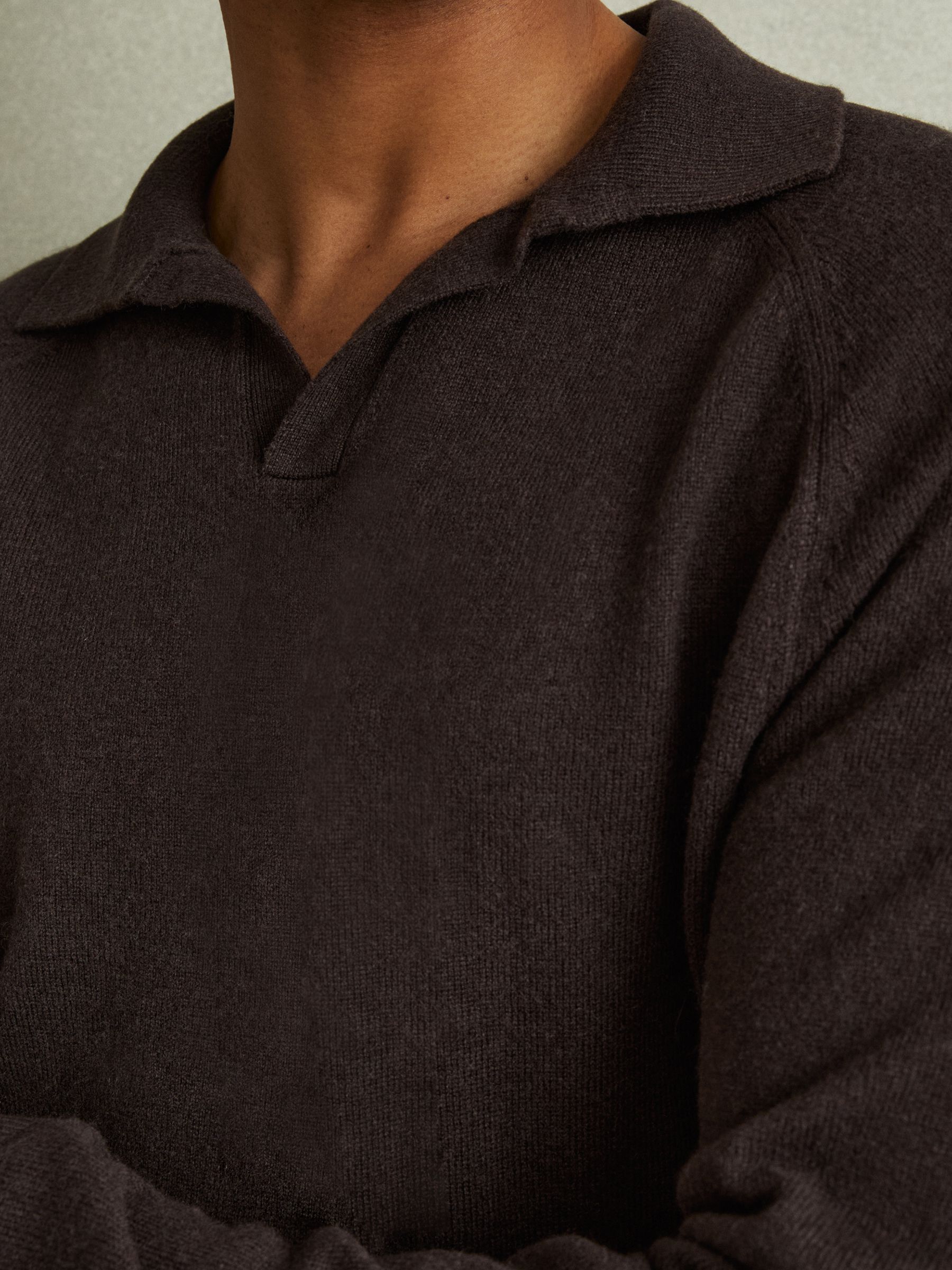 Wool-Cashmere Open-Collar Polo Shirt in Chocolate Brown - Image 3 of 6