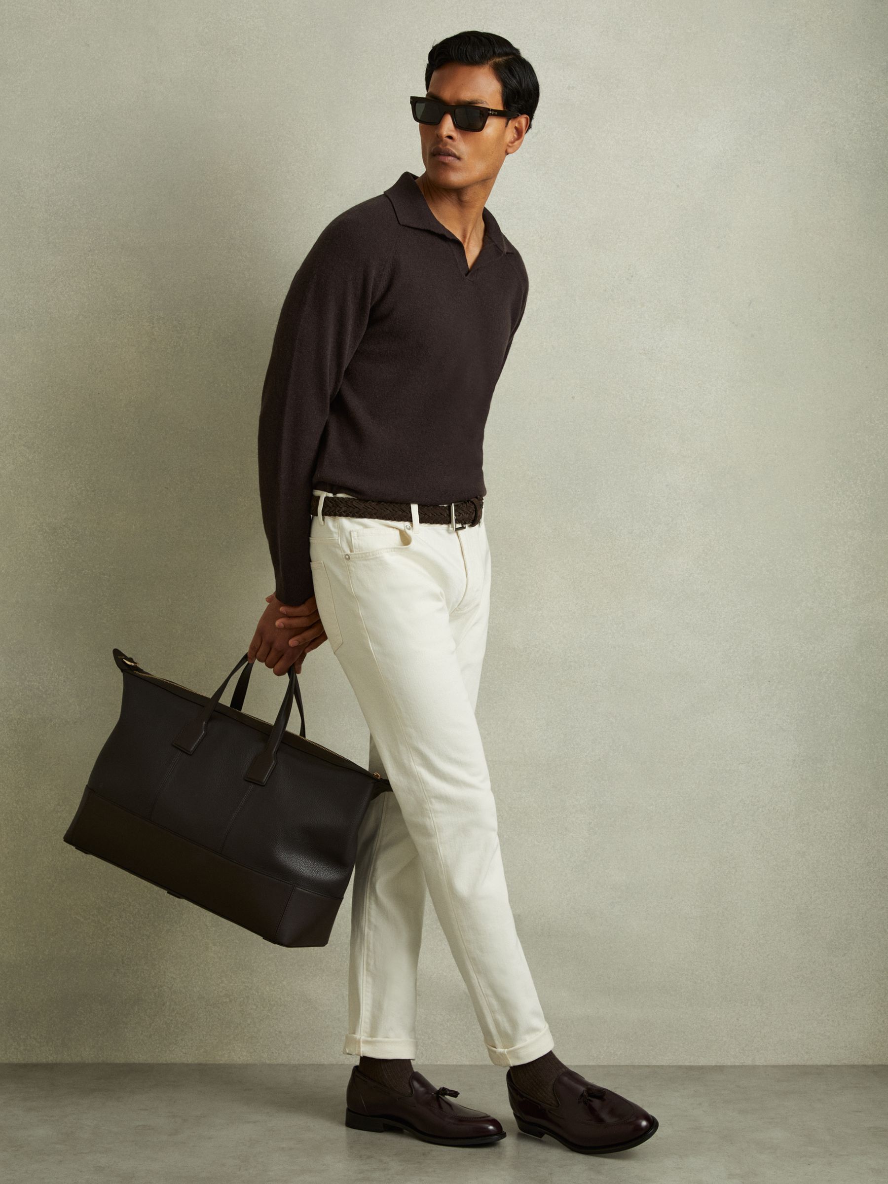 Wool-Cashmere Open-Collar Polo Shirt in Chocolate Brown - Image 5 of 6