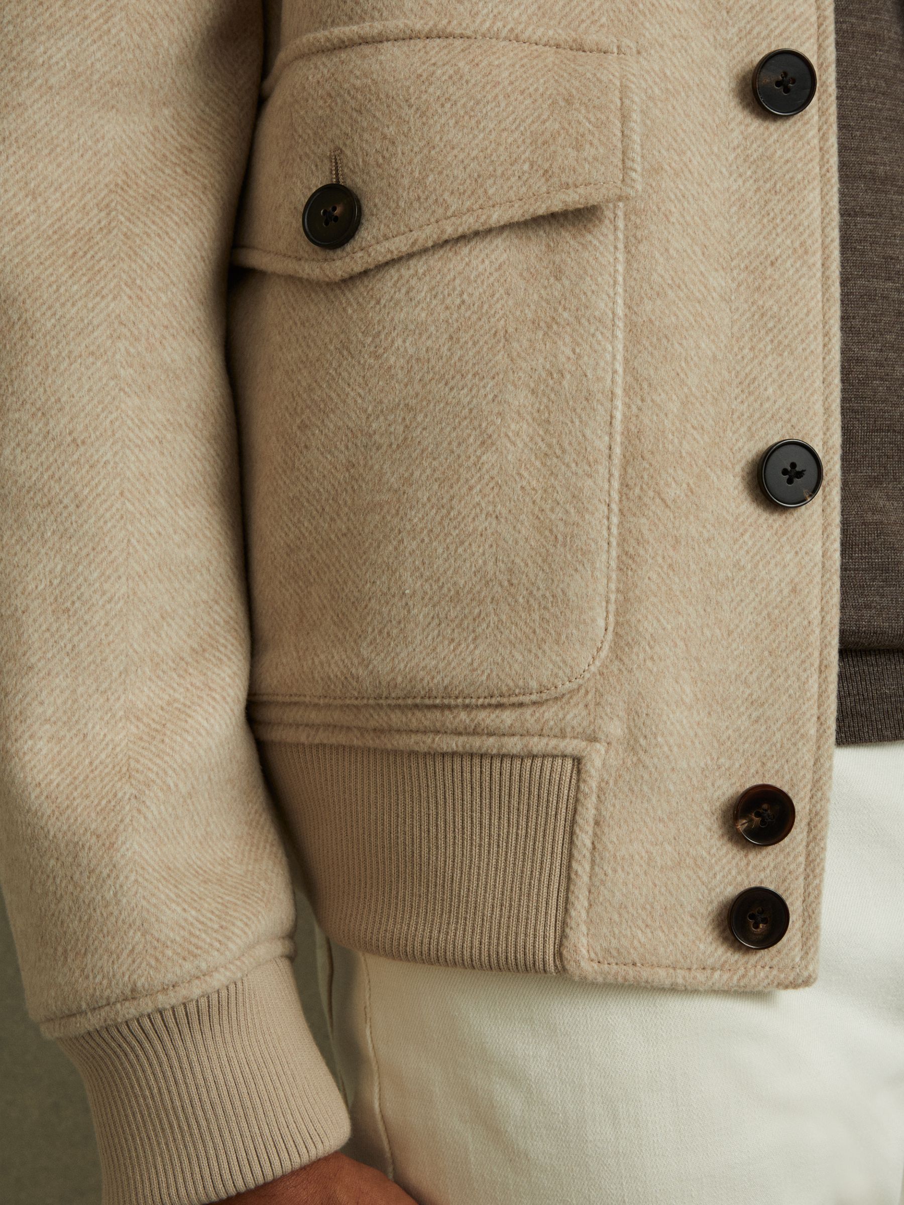 Bak Oatmeal Herringbone Wool Blend Herringbone Jacket - Image 3 of 5