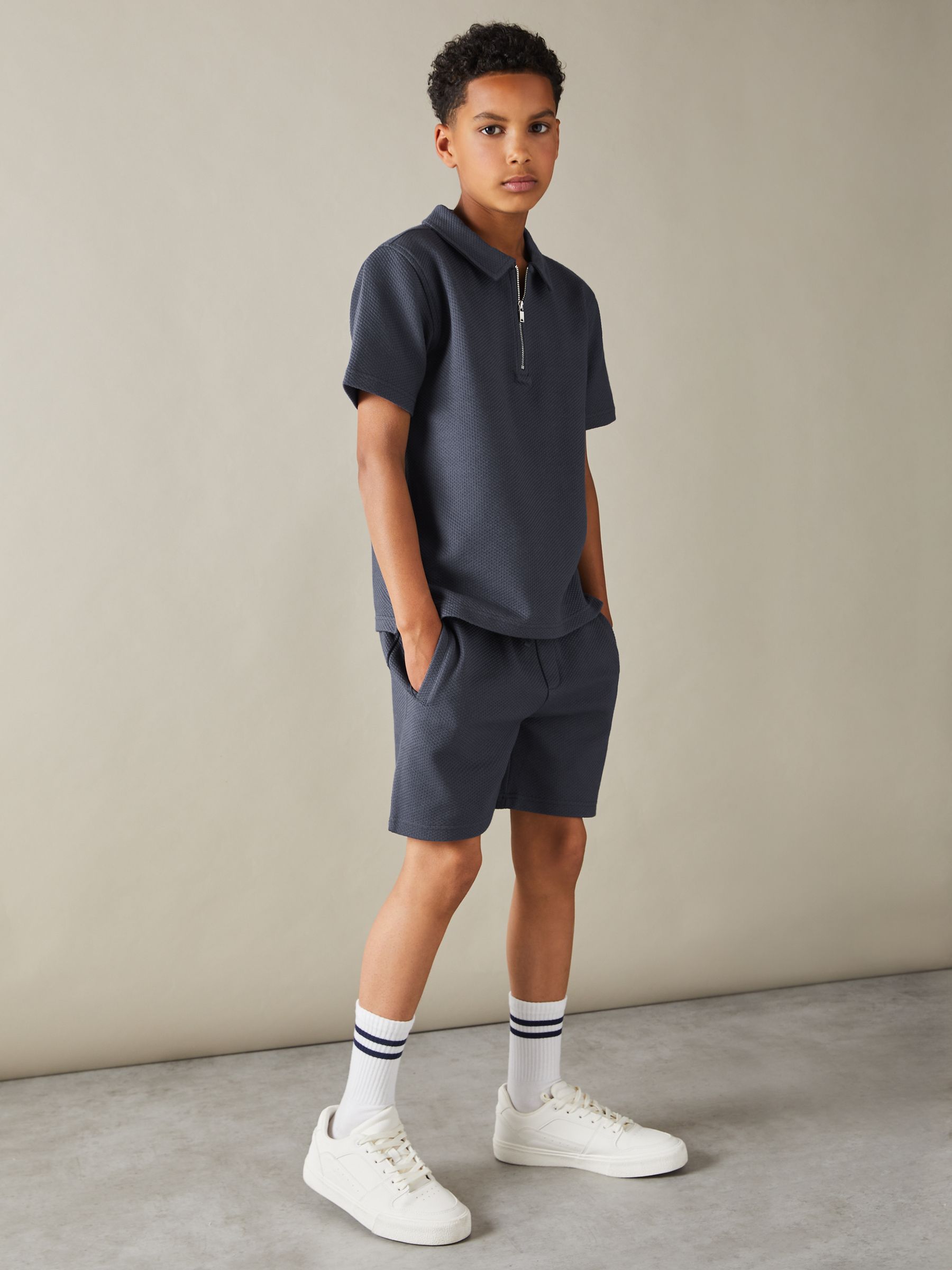 3-9 yrs Textured Drawstring Shorts in Steel Blue - Image 3 of 4