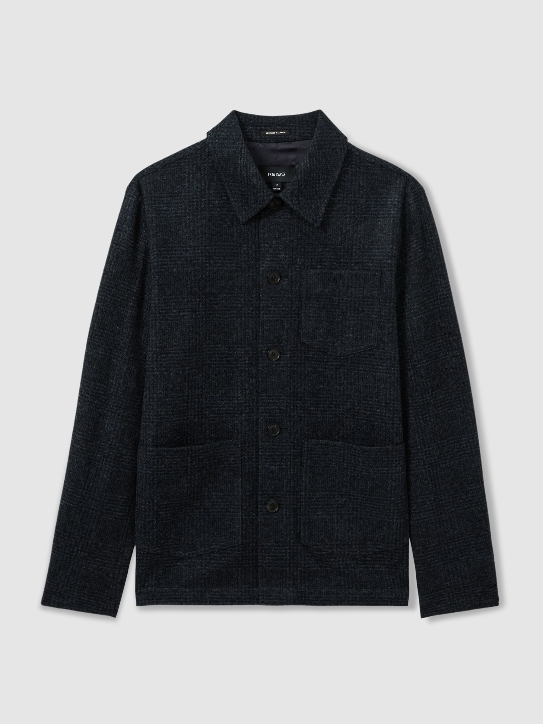 Checked Button Through Worker Jacket in Navy Melange - Image 2 of 5
