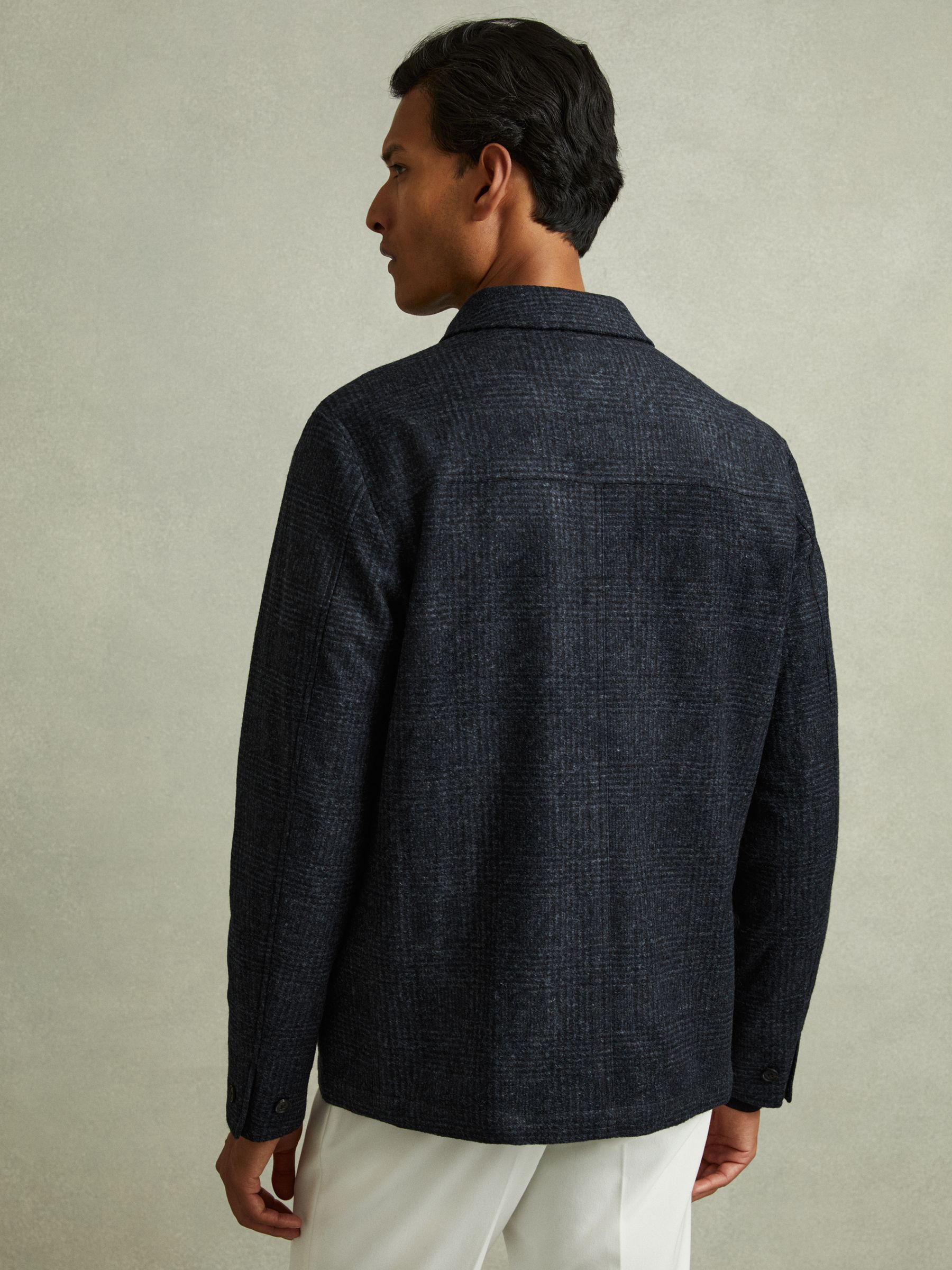 Checked Button Through Worker Jacket in Navy Melange - Image 4 of 5