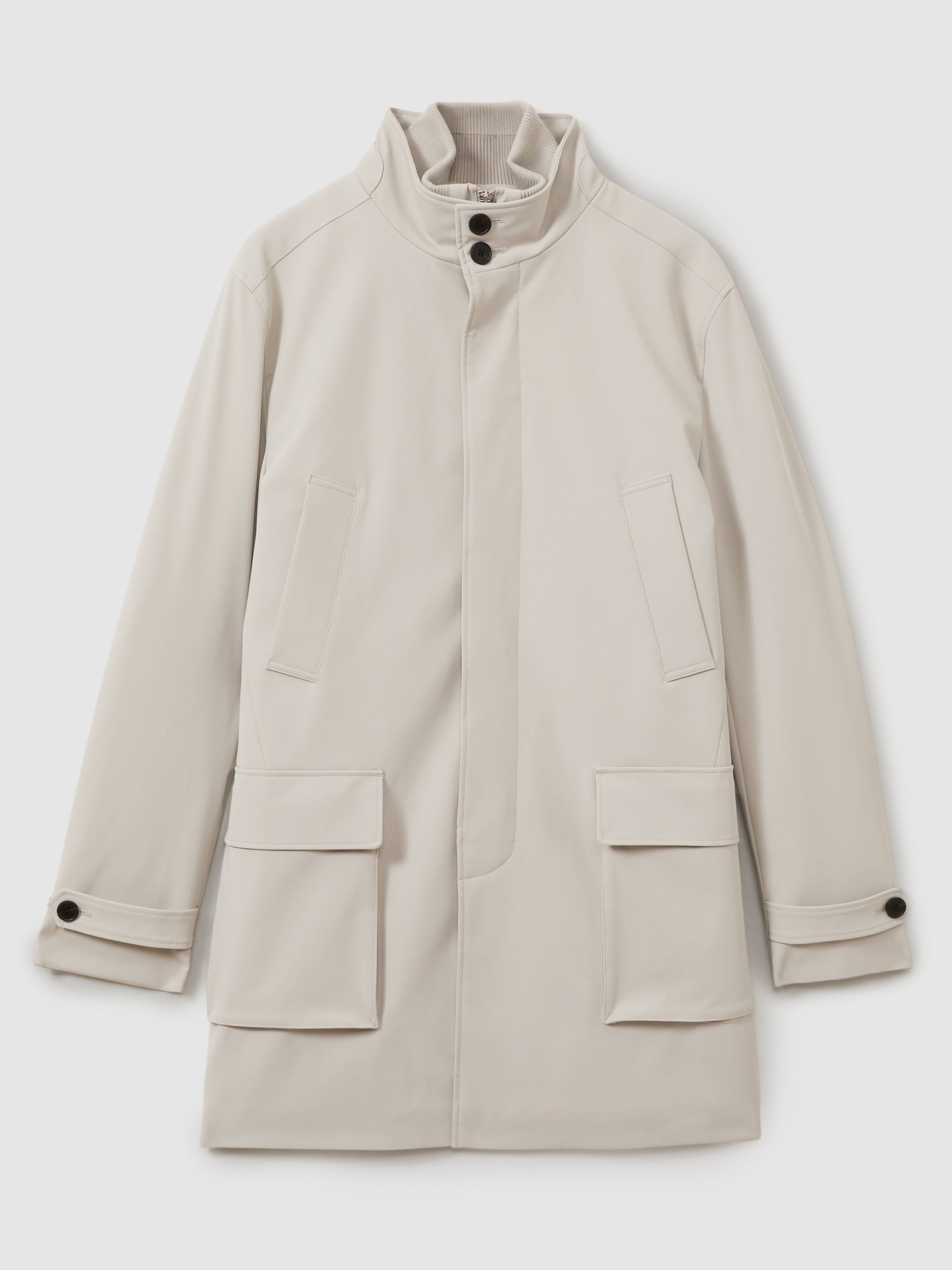 Hybrid Removable Funnel Neck Overcoat in Stone - Image 2 of 8