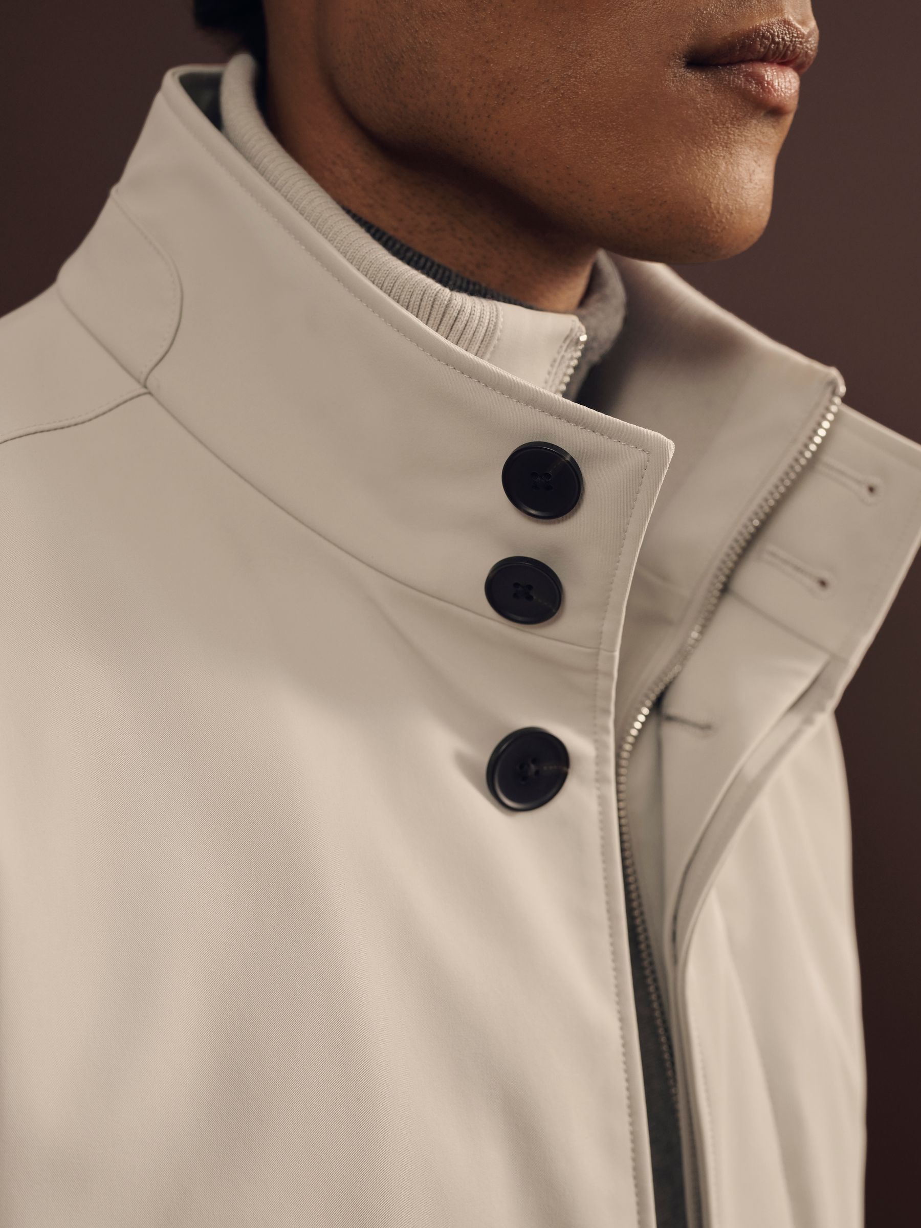 Hybrid Removable Funnel Neck Overcoat in Stone - Image 4 of 8
