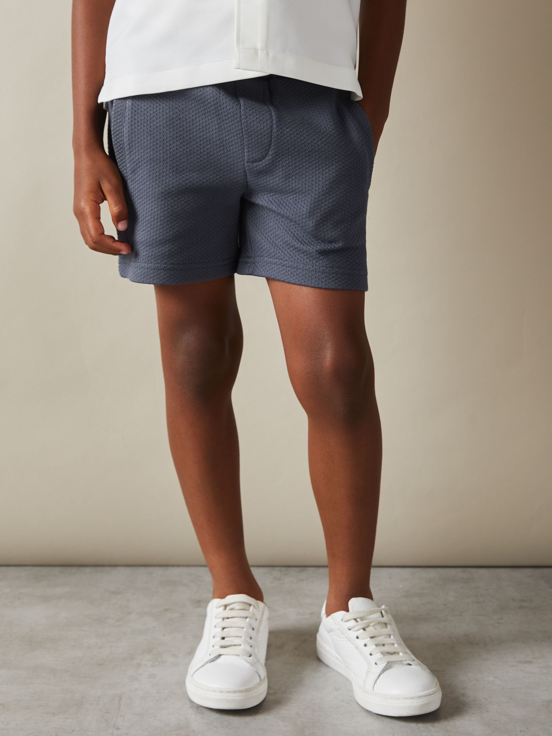 9-14 yrs Textured Drawstring Shorts in Steel Blue - Image 3 of 5