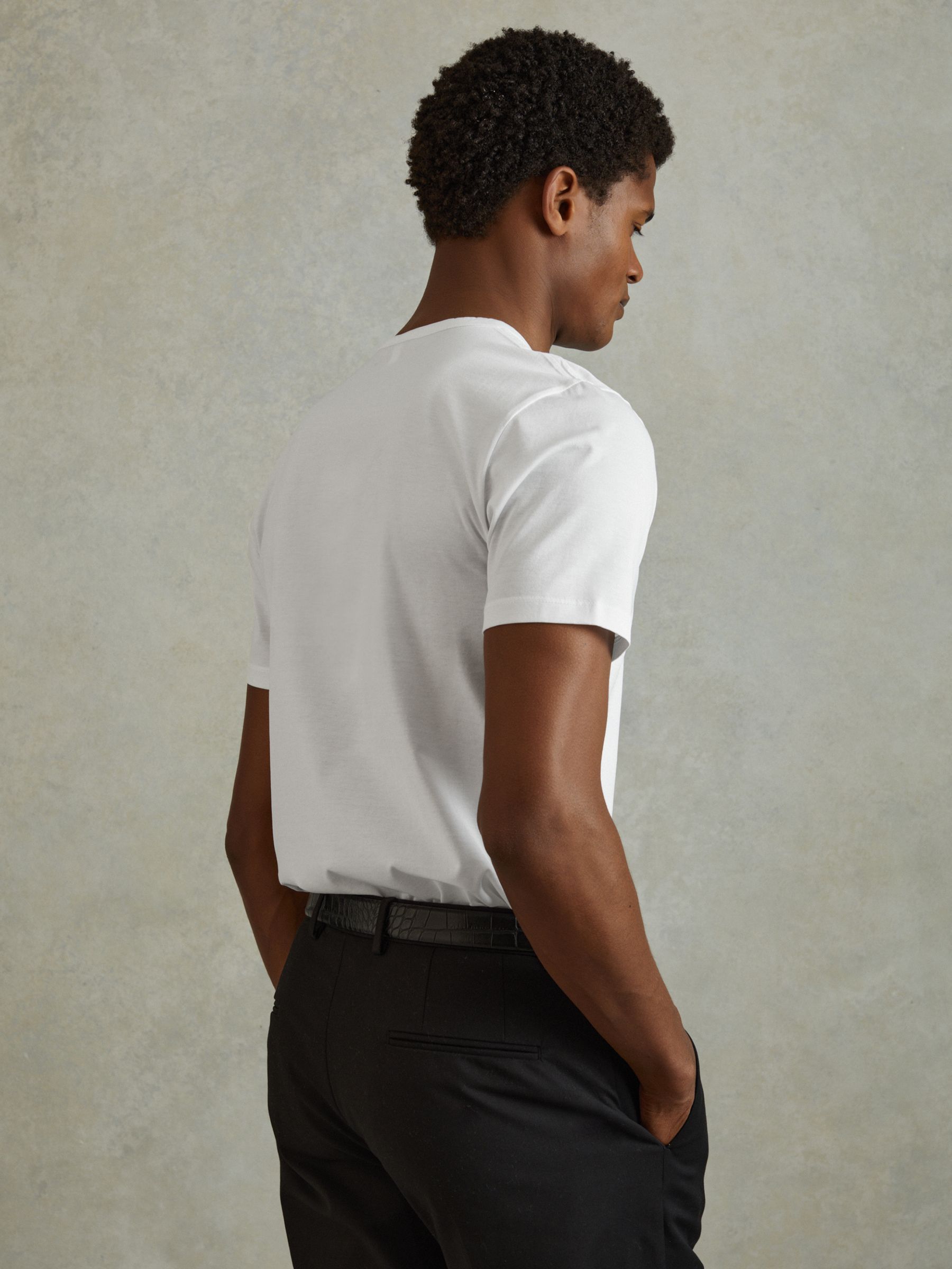 Mercerised Cotton Crew Neck T-Shirt in White - Image 4 of 5
