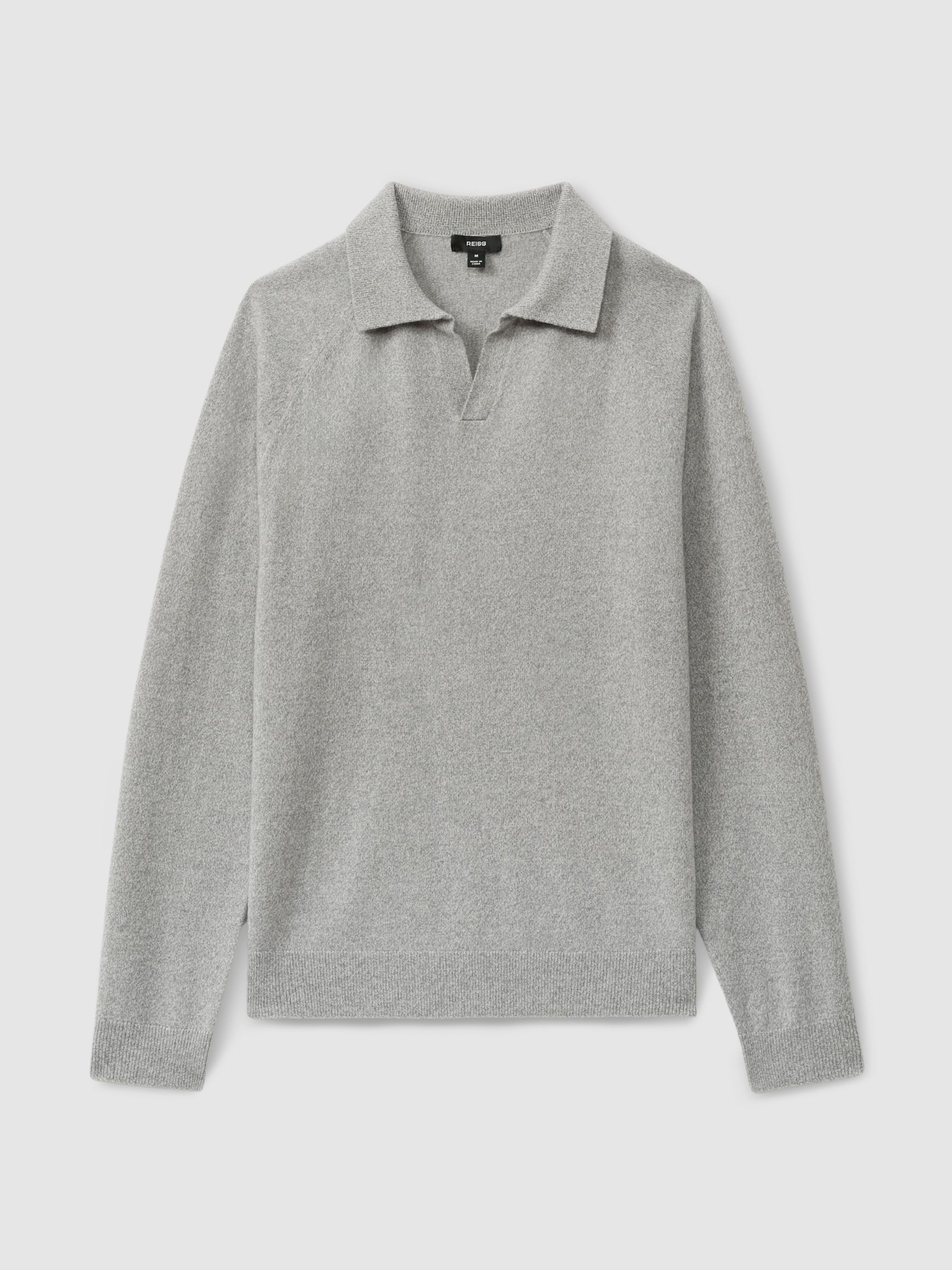 Wool-Cashmere Open-Collar Polo Shirt in Soft Grey Melange - Image 2 of 6