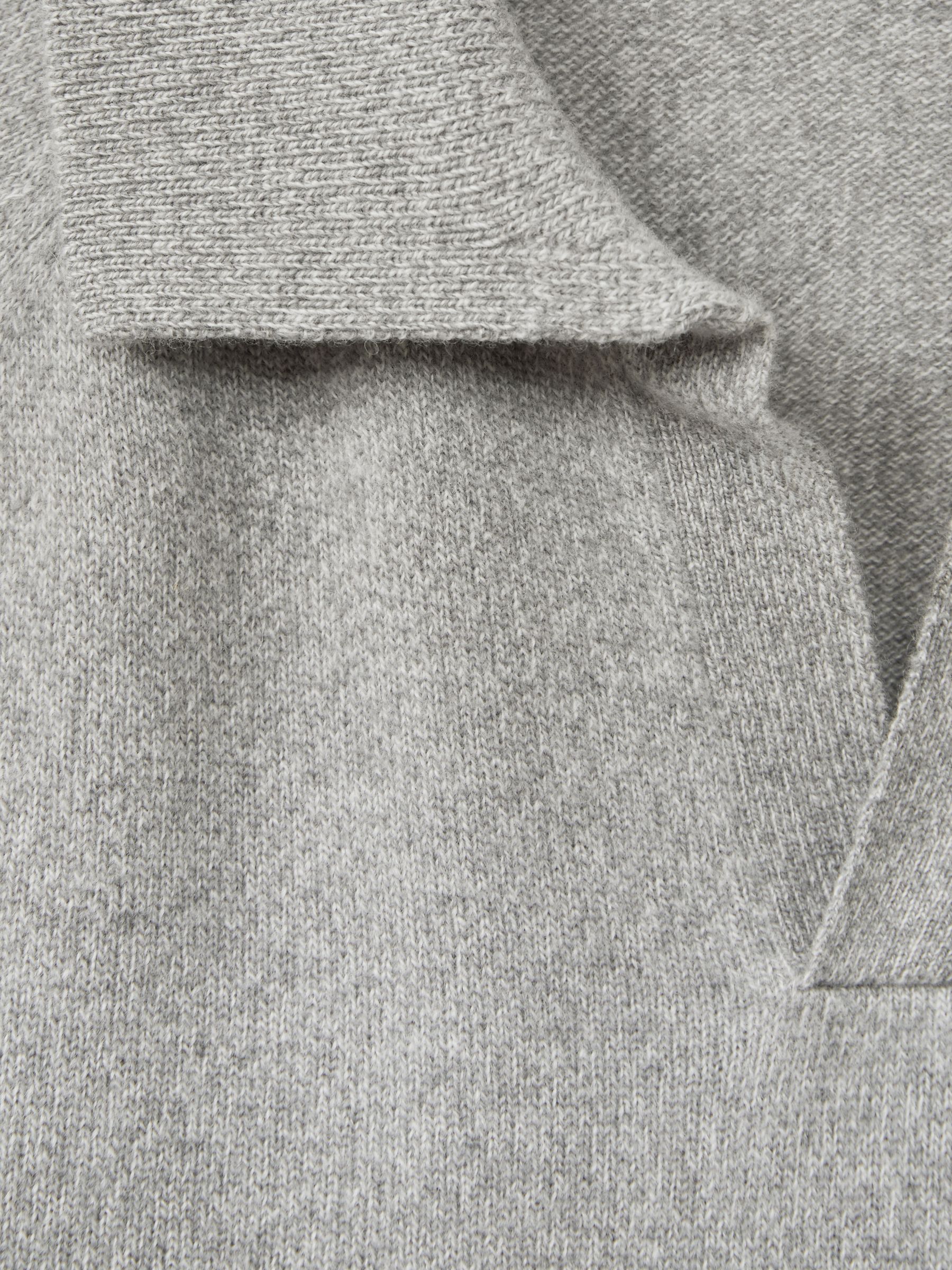 Wool-Cashmere Open-Collar Polo Shirt in Soft Grey Melange - Image 5 of 6