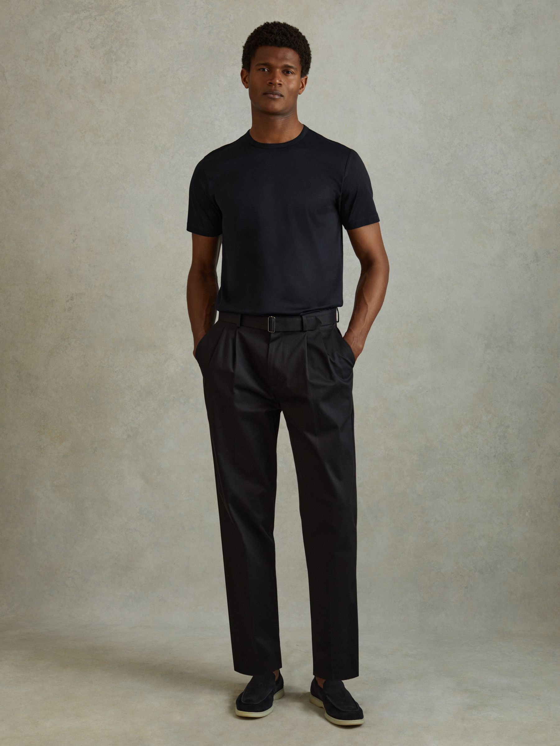 Mercerised Cotton Crew Neck T-Shirt in Navy - Image 3 of 6