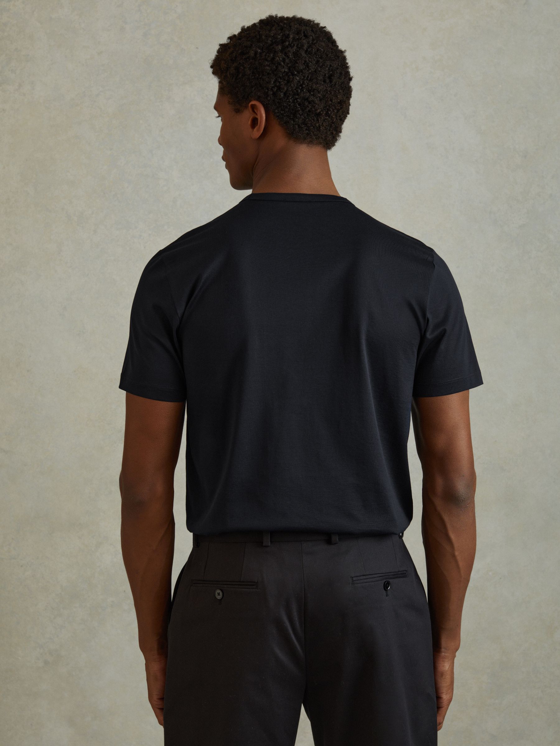 Mercerised Cotton Crew Neck T-Shirt in Navy - Image 5 of 6