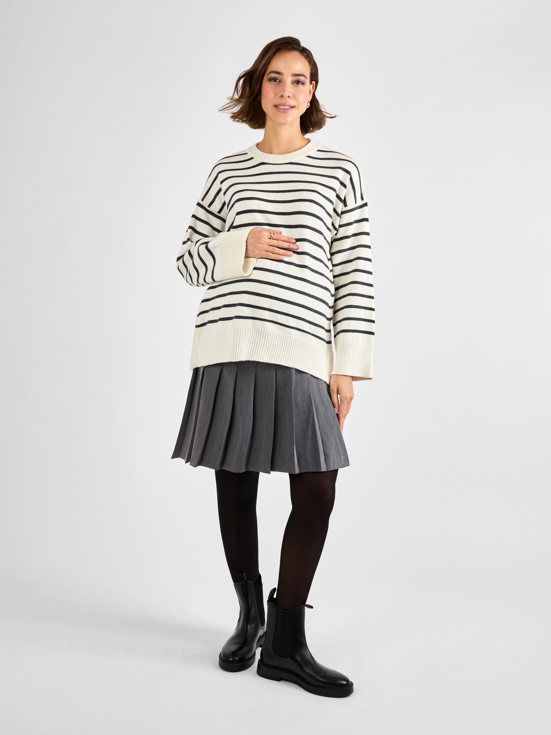 Grey Maternity Pleated Mini Skirt - Image 1 of 4