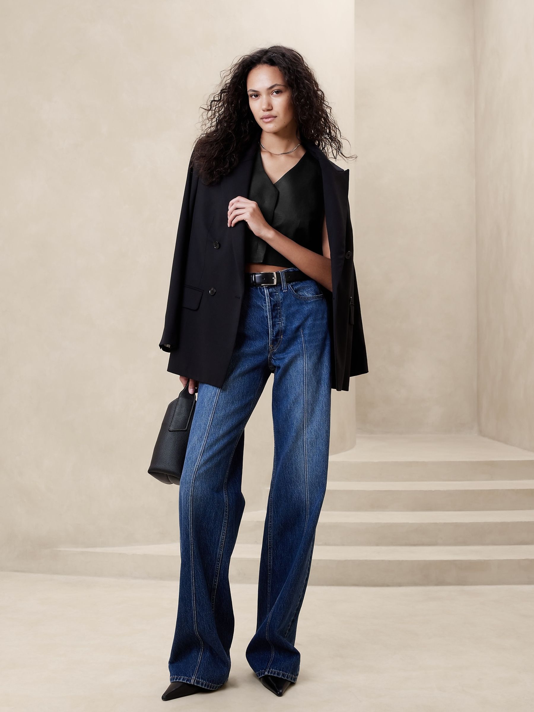 Banana Republic Black Tencel Linen Cropped Vest - Image 1 of 1