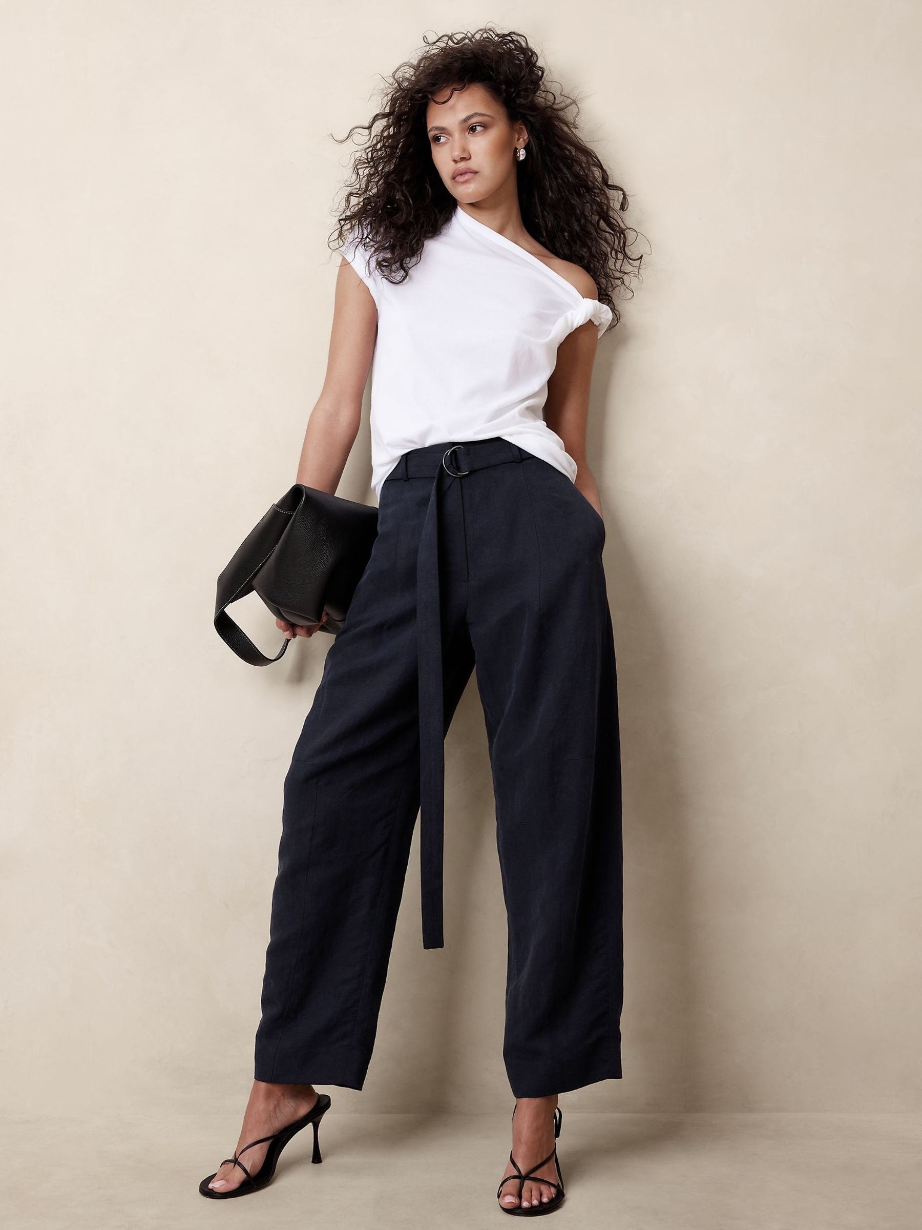 Banana Republic Blue High Waisted Barrel Tencel Linen Trousers - Image 1 of 1