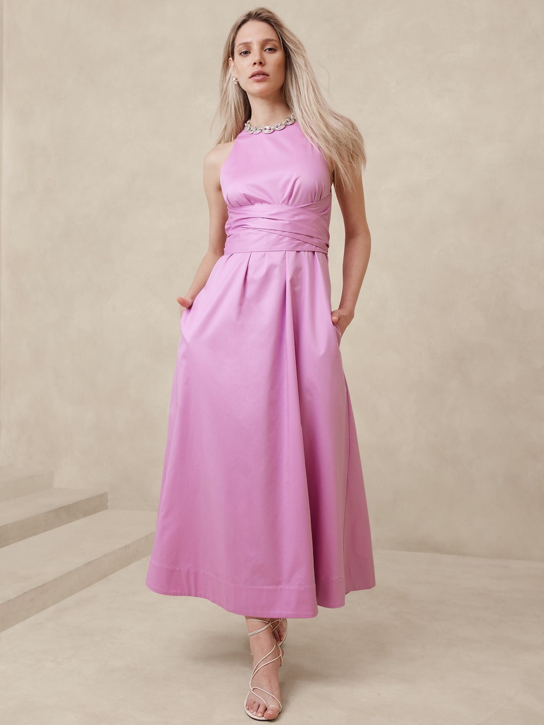 Banana Republic Pink Stretch Cotton Poplin Maxi Dress | Gap