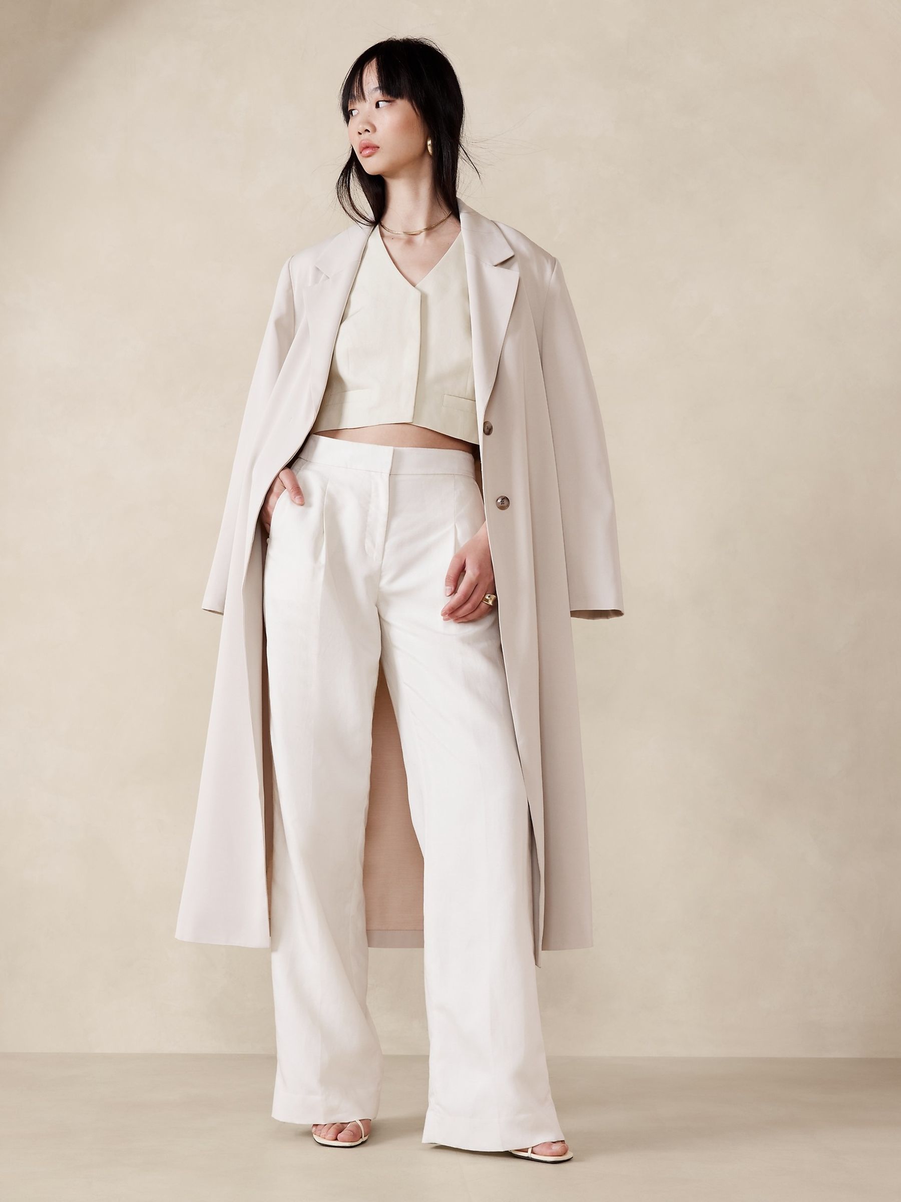 Banana Republic Beige Tencel Linen Cropped Vest - Image 1 of 6