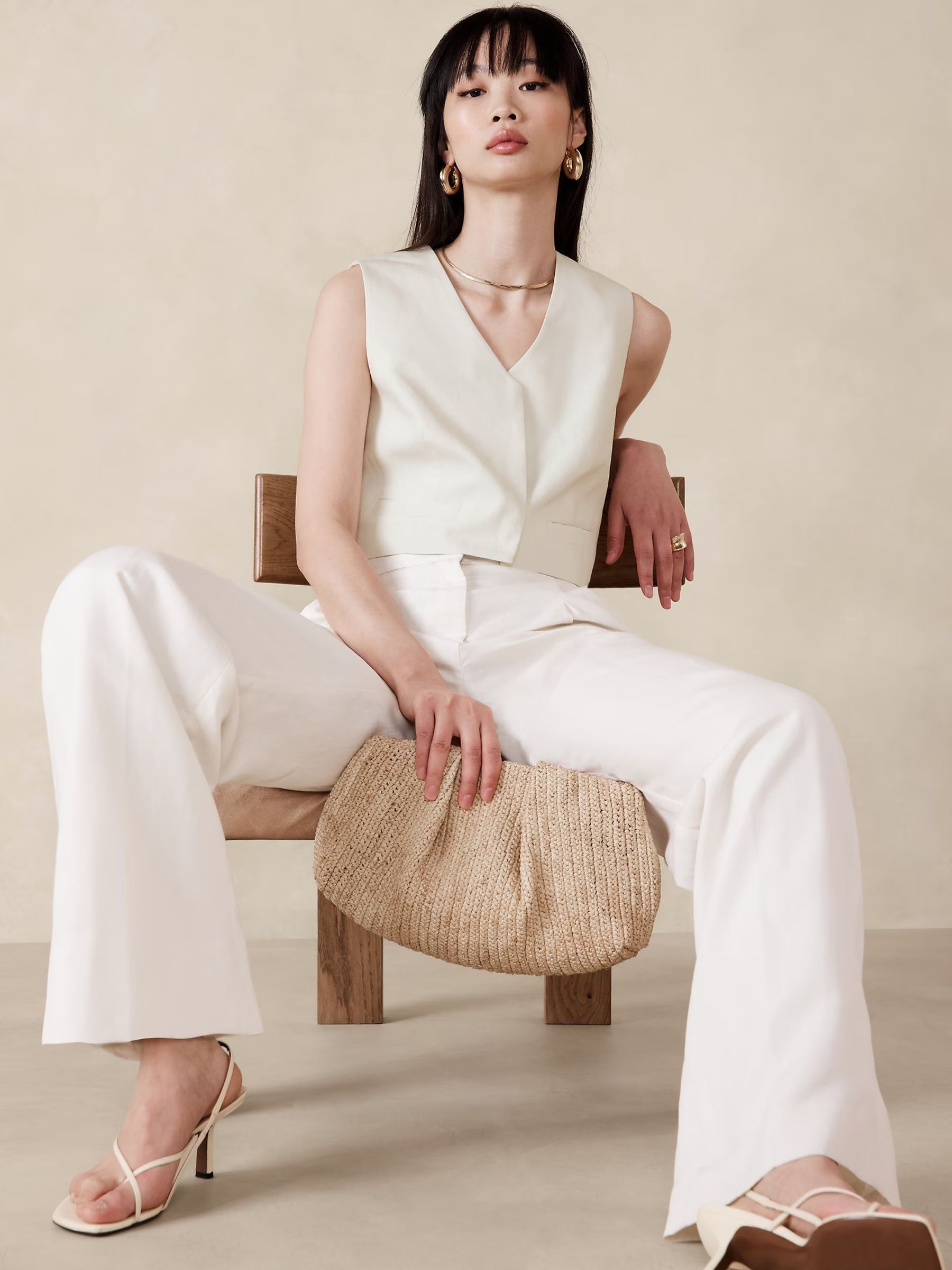 Banana Republic Beige Tencel Linen Cropped Vest - Image 3 of 6