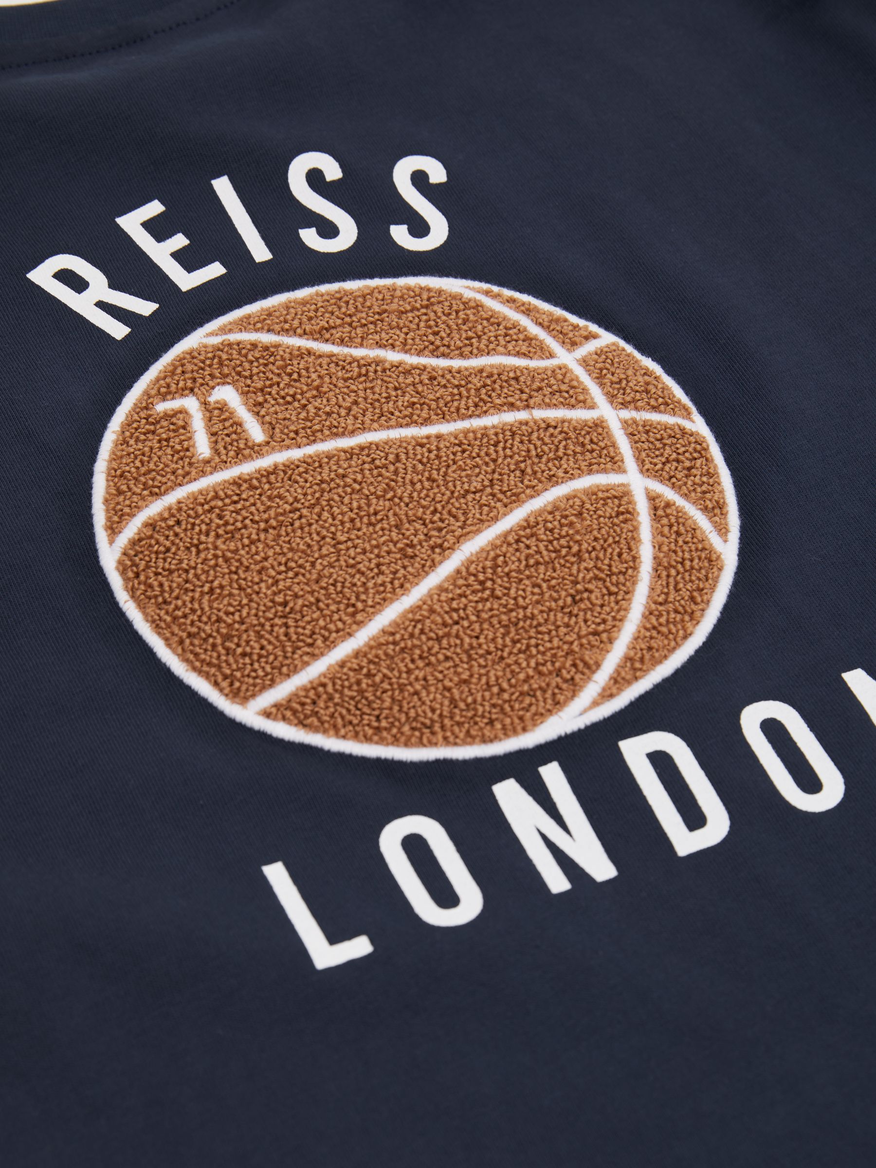 Senior Oversized Cotton Basketball Motif T-Shirt in Washed Navy - Image 4 of 4